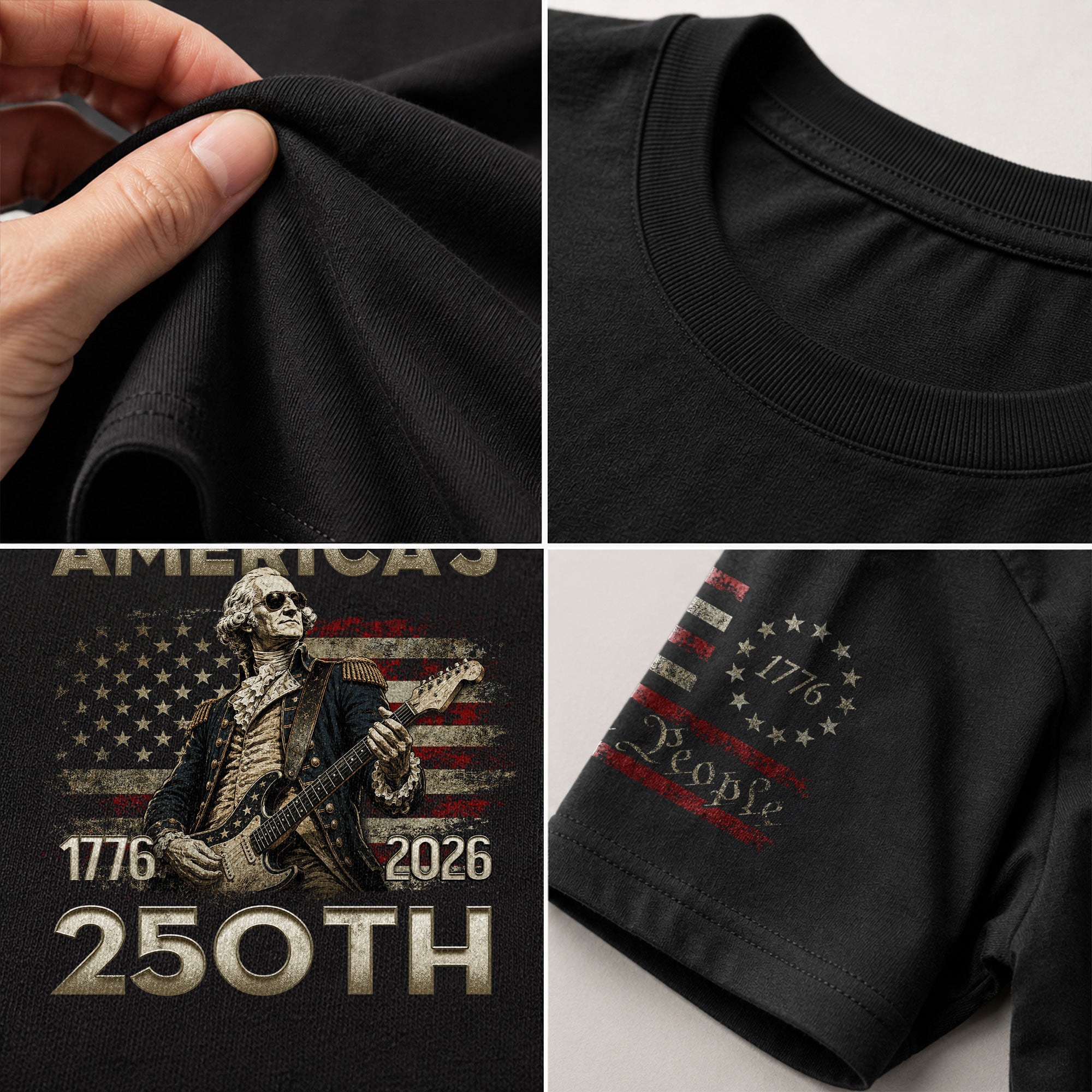 Patriotic George Washington Guitar Shirt 1776-2026 Historical Graphic Tee Anniversary Apparel - Rust Field Wear