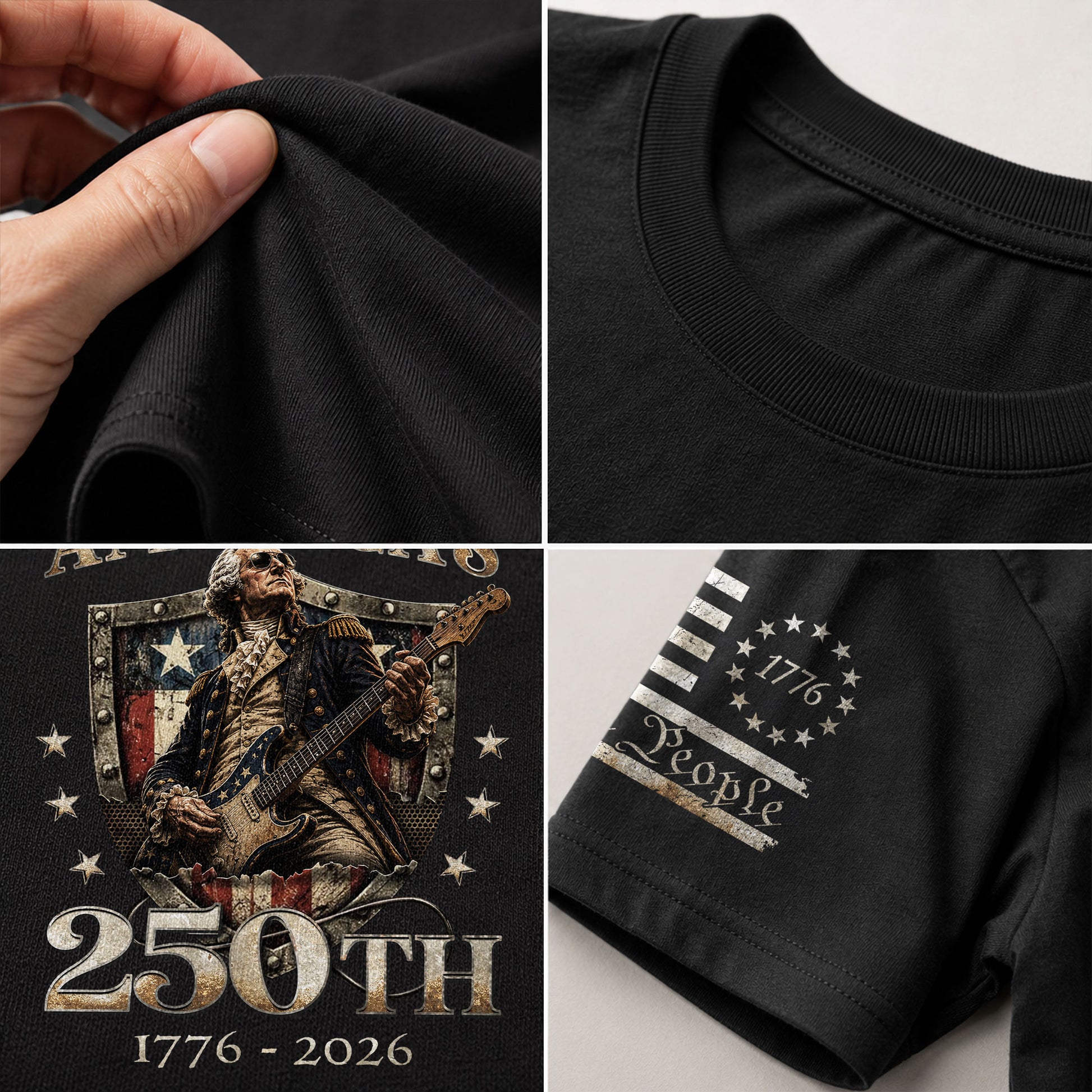 Vintage George Washington Guitar Shirt 1776-2026 Commemorative Graphic Tee Patriotic Style - Rust Field Wear