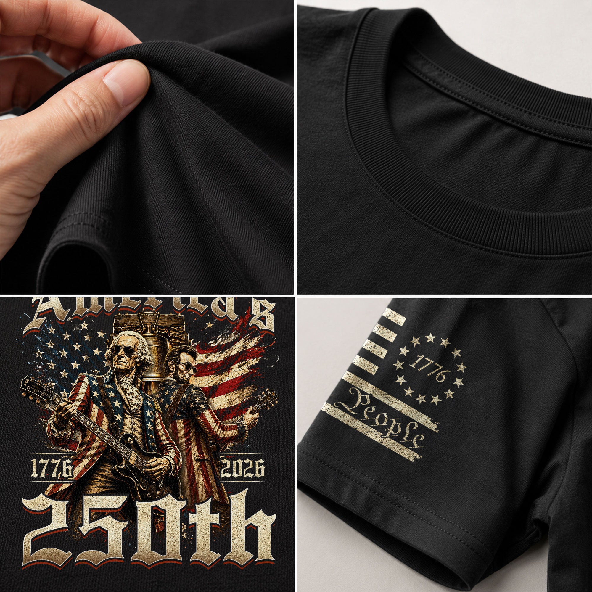 Washington and Lincoln Guitar Shirt 1776-2026 Patriotic Graphic Tee Historical Legacy Apparel - Rust Field Wear