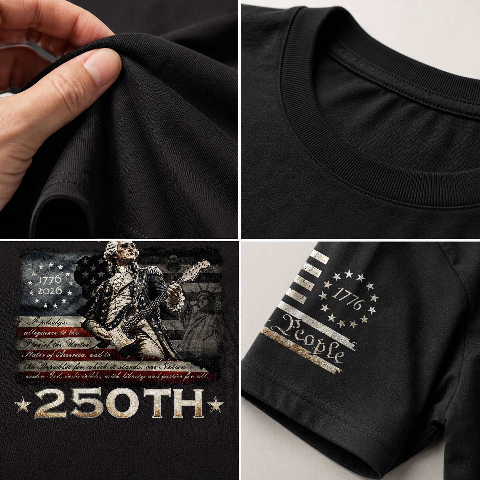 Pledge Allegiance George Washington Guitar Shirt 1776-2026 Patriotic Graphic Tee Apparel - Rust Field Wear