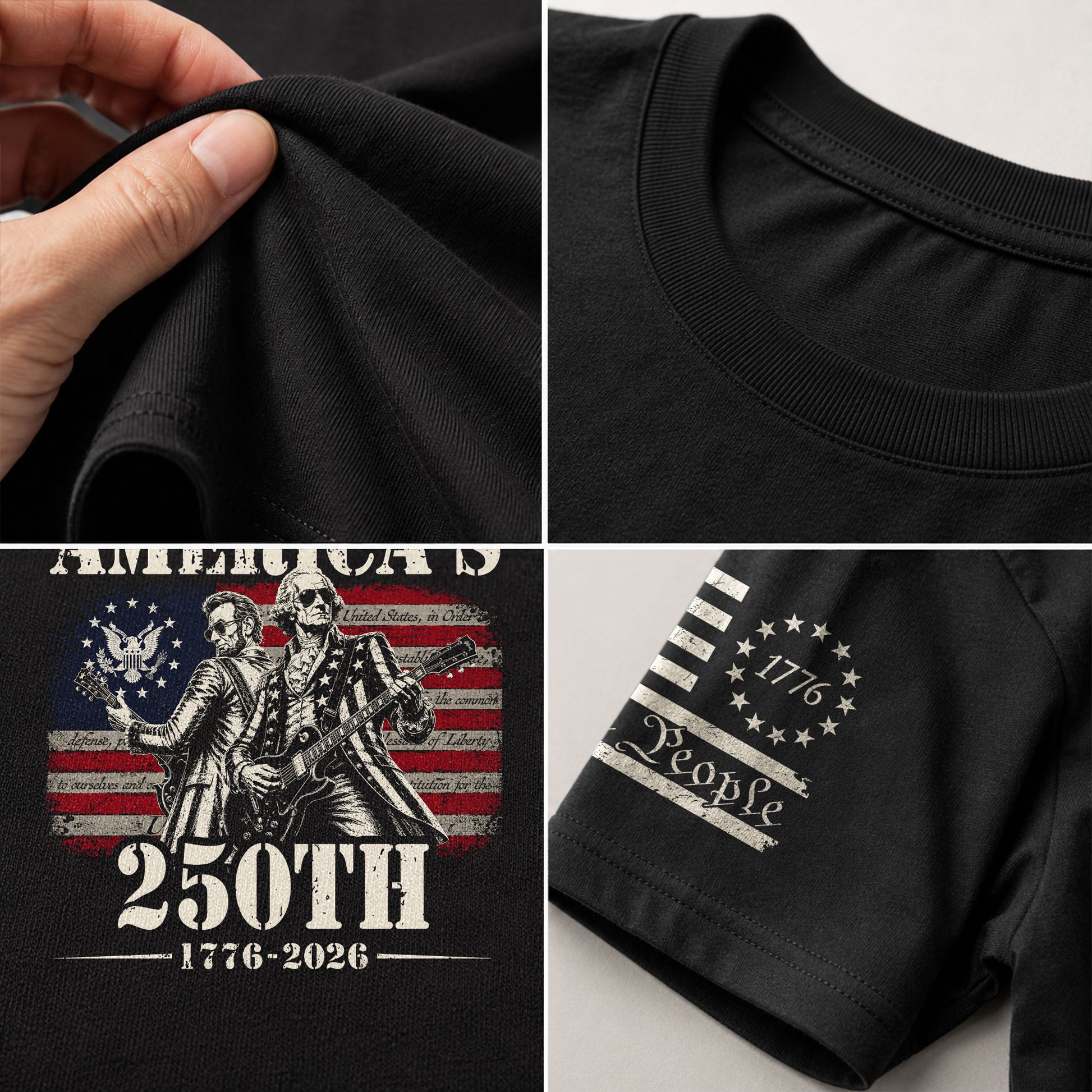 Historical Figures Guitar Hero Shirt 1776-2026 Patriotic Graphic Tee Anniversary Outfit - Rust Field Wear
