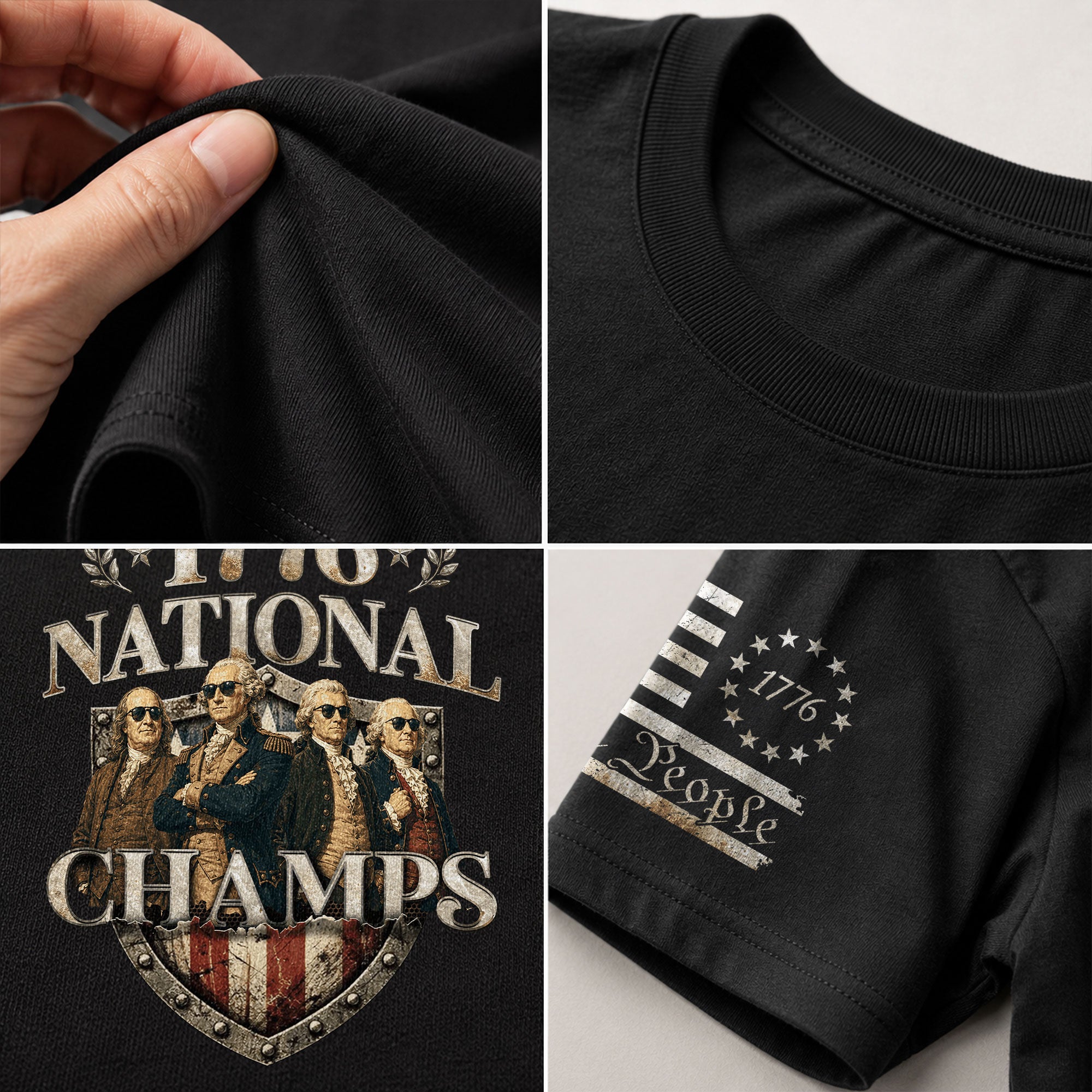 1776 National Champs T-Shirt Shield US Founding Fathers Patriotic 4th of July Graphic Tee - Rust Field Wear