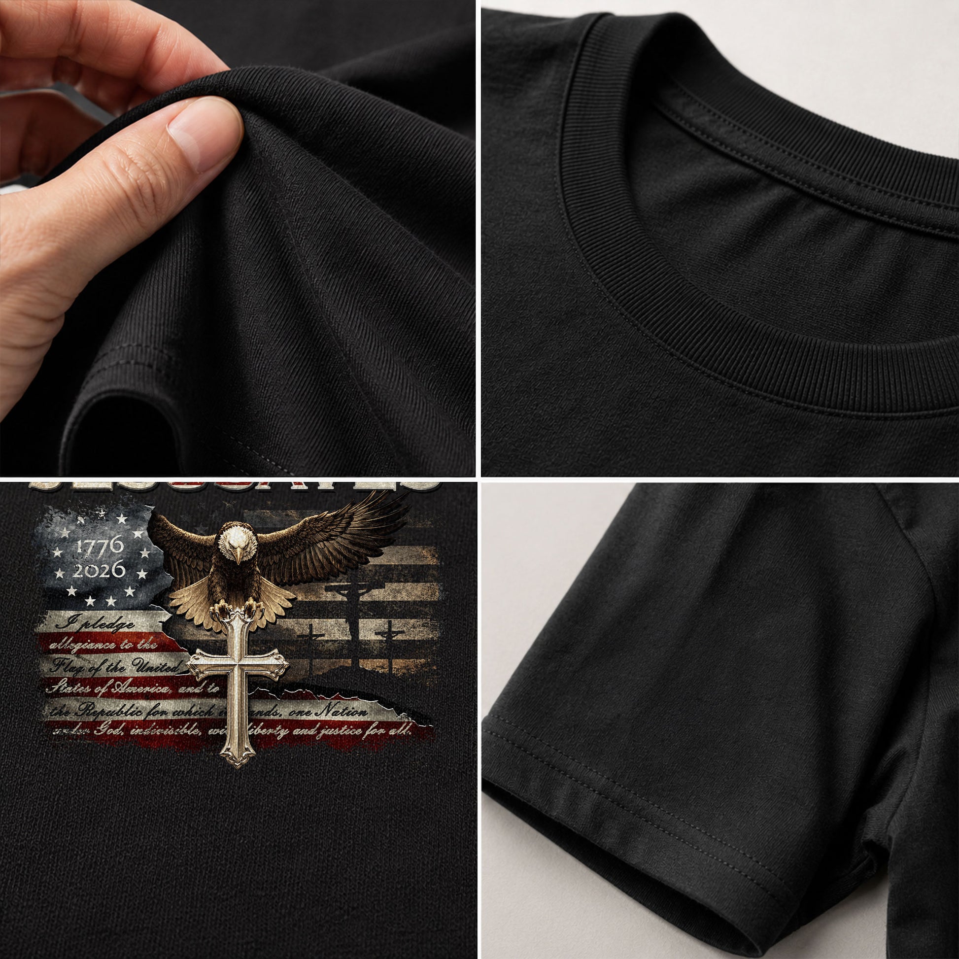 JESUSAVES Graphic T Shirt Patriotic American Eagle Cross Religious Faith Apparel - Rust Field Wear