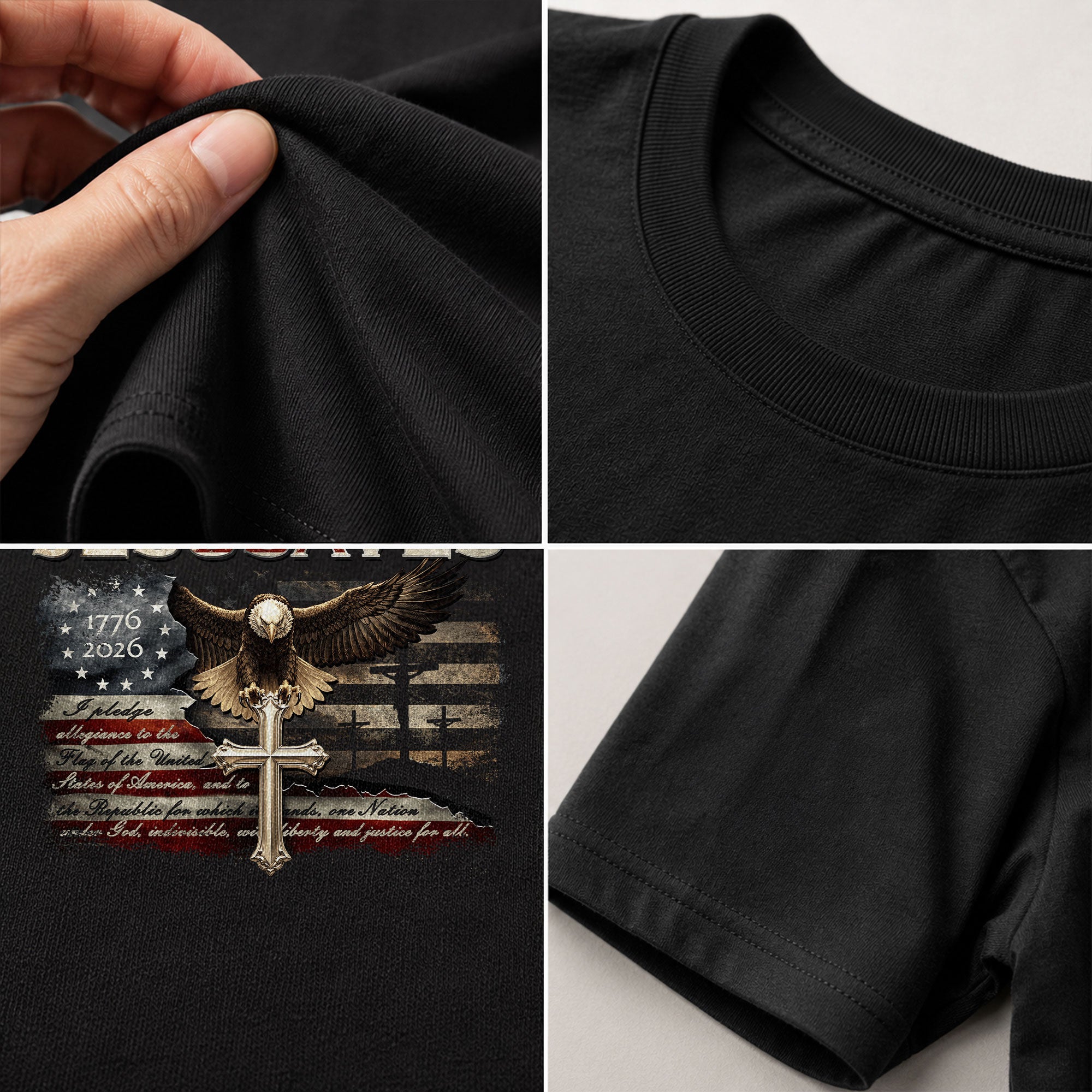 JESUSAVES Graphic T Shirt Patriotic American Eagle Cross Religious Faith Apparel - Rust Field Wear