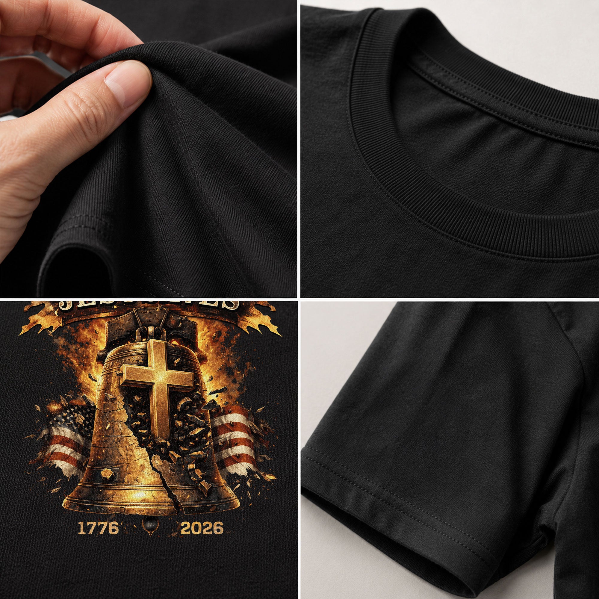 Faith Based JESUSAVES USA Flag Liberty Bell Graphic Tee 1776 to 2026 Commemorative Top - Rust Field Wear