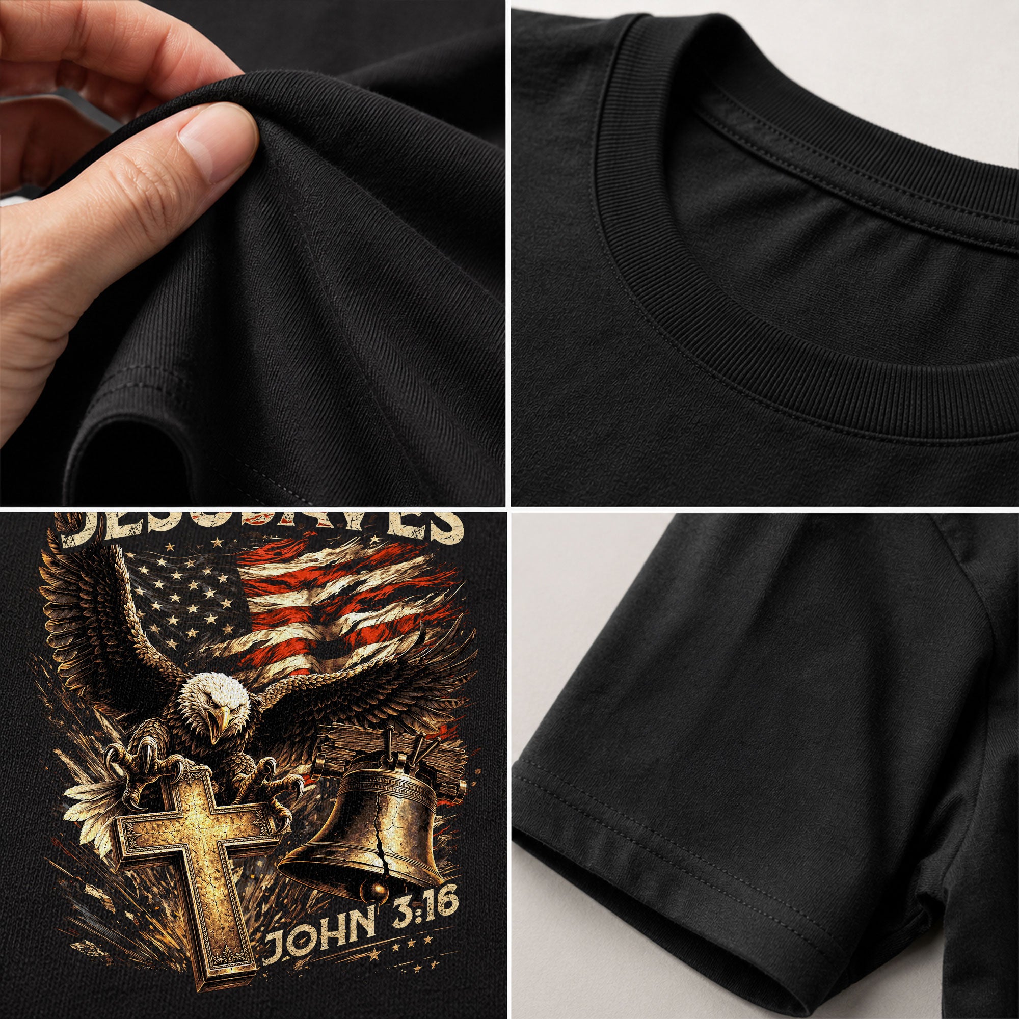 JESUSAVES John 3 16 Patriotic Graphic T Shirt American Eagle Cross Liberty Bell Tee - Rust Field Wear