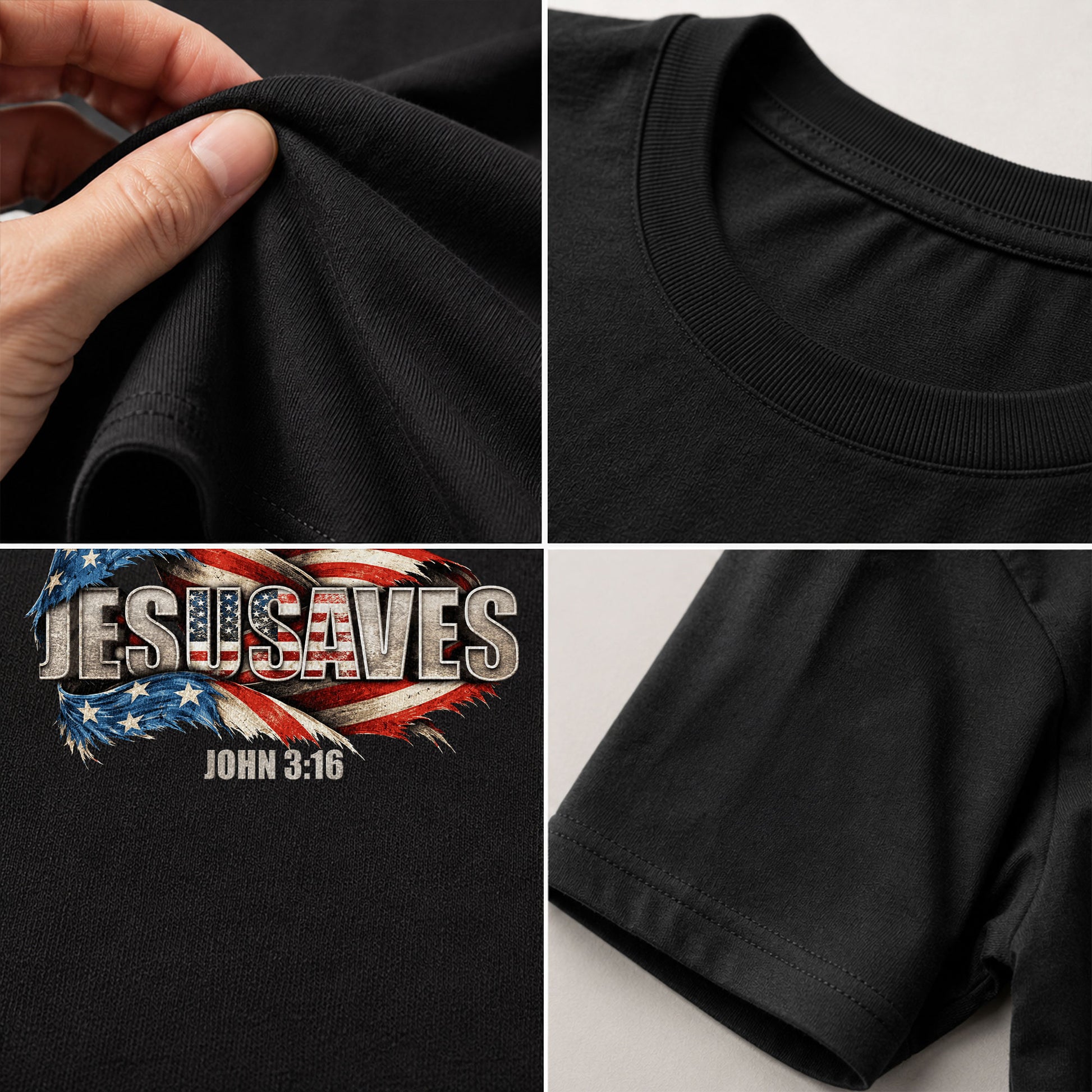 Distressed Flag JESUSAVES Graphic T Shirt John 3 16 Spiritual Patriotic Cotton Top - Rust Field Wear