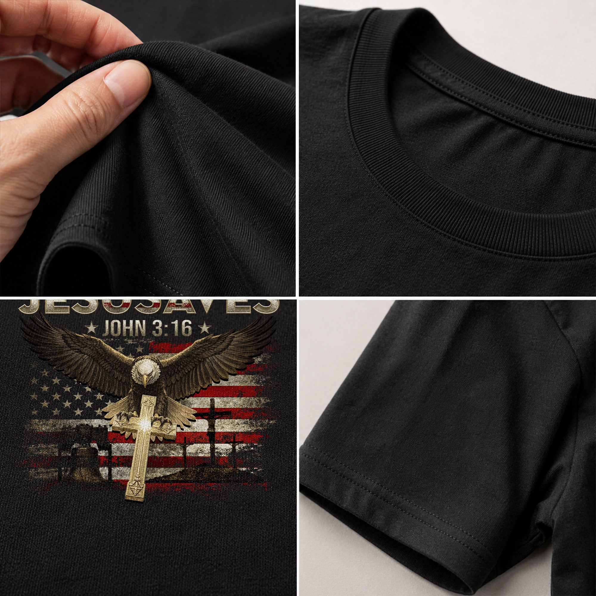 American Eagle JESUSAVES John 3 16 T Shirt Patriotic Religious Faith Graphic Cotton Tee - Rust Field Wear