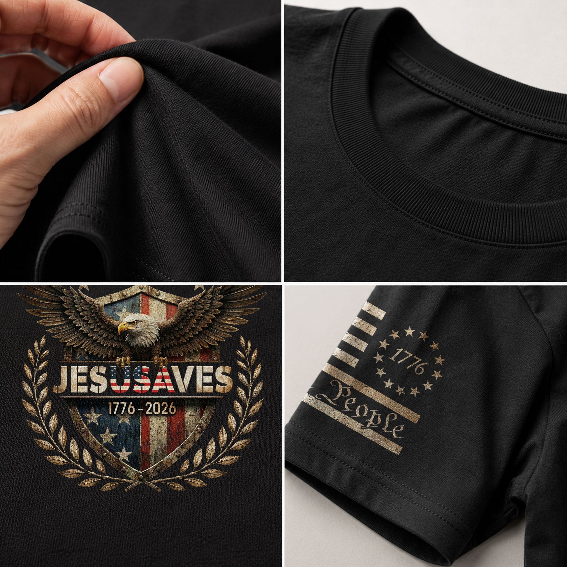 JESUSAVES 1776-2026 T-Shirt Patriotic American Eagle Graphic Tee - Classic Apparel Item - Rust Field Wear