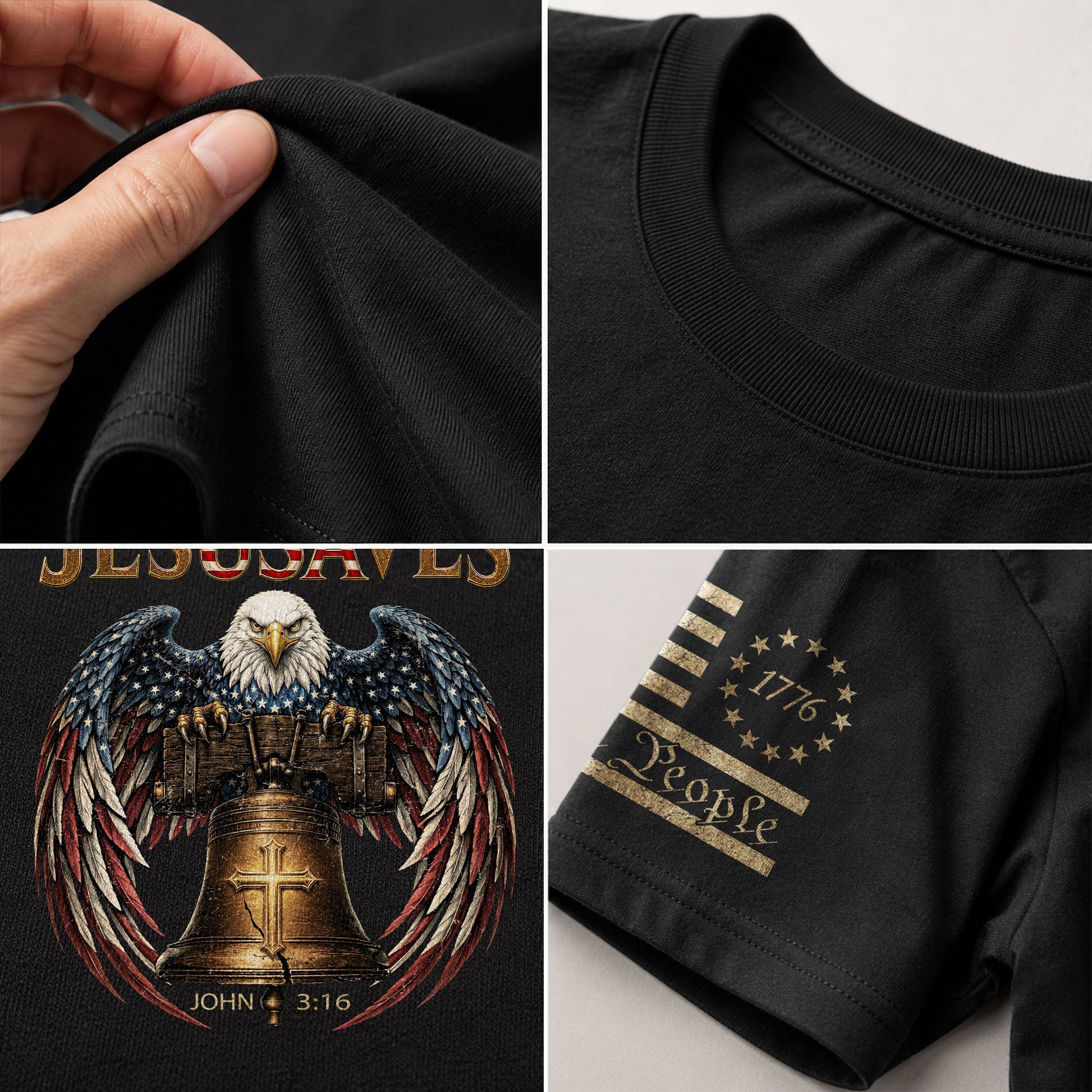 Patriotic JESUSAVES T-Shirt American Eagle Bell Print Stylish Casual Graphic Tee - Rust Field Wear