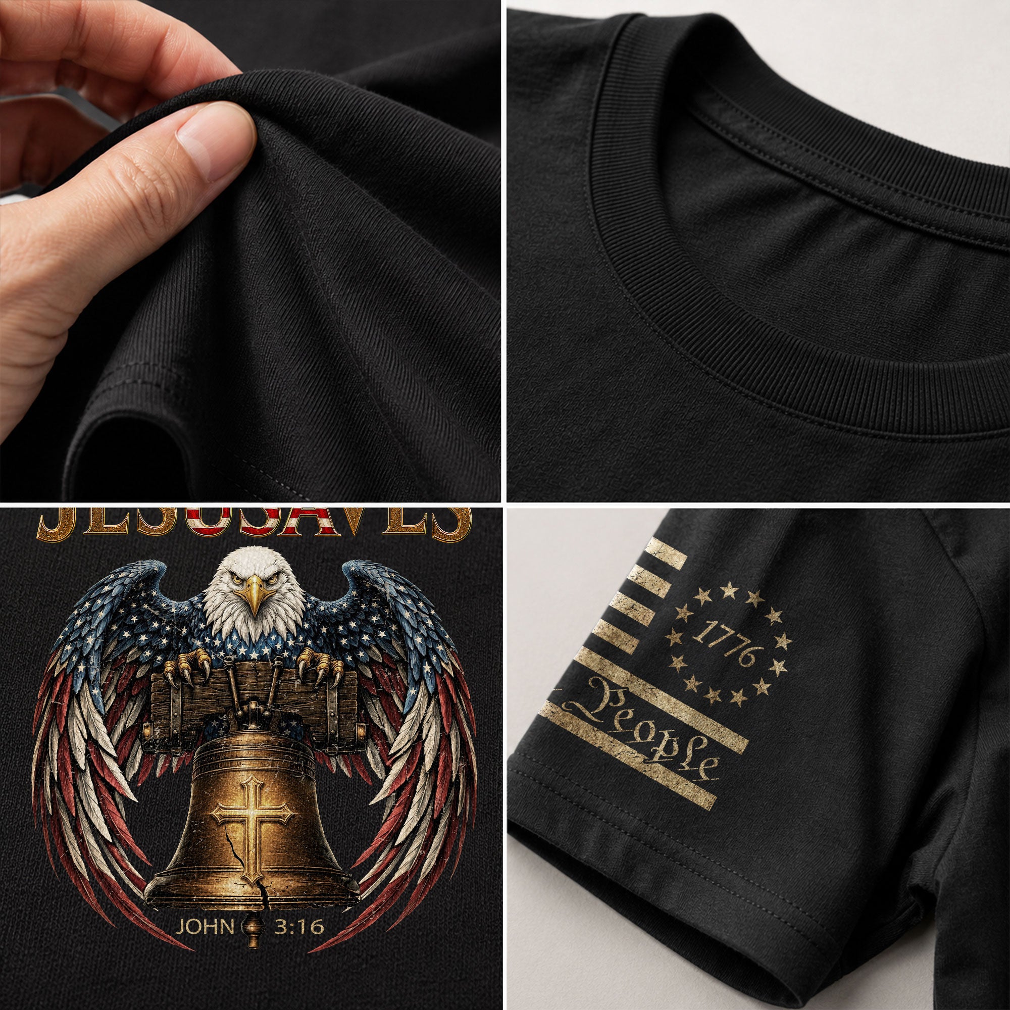 Patriotic JESUSAVES T-Shirt American Eagle Bell Print Stylish Casual Graphic Tee - Rust Field Wear