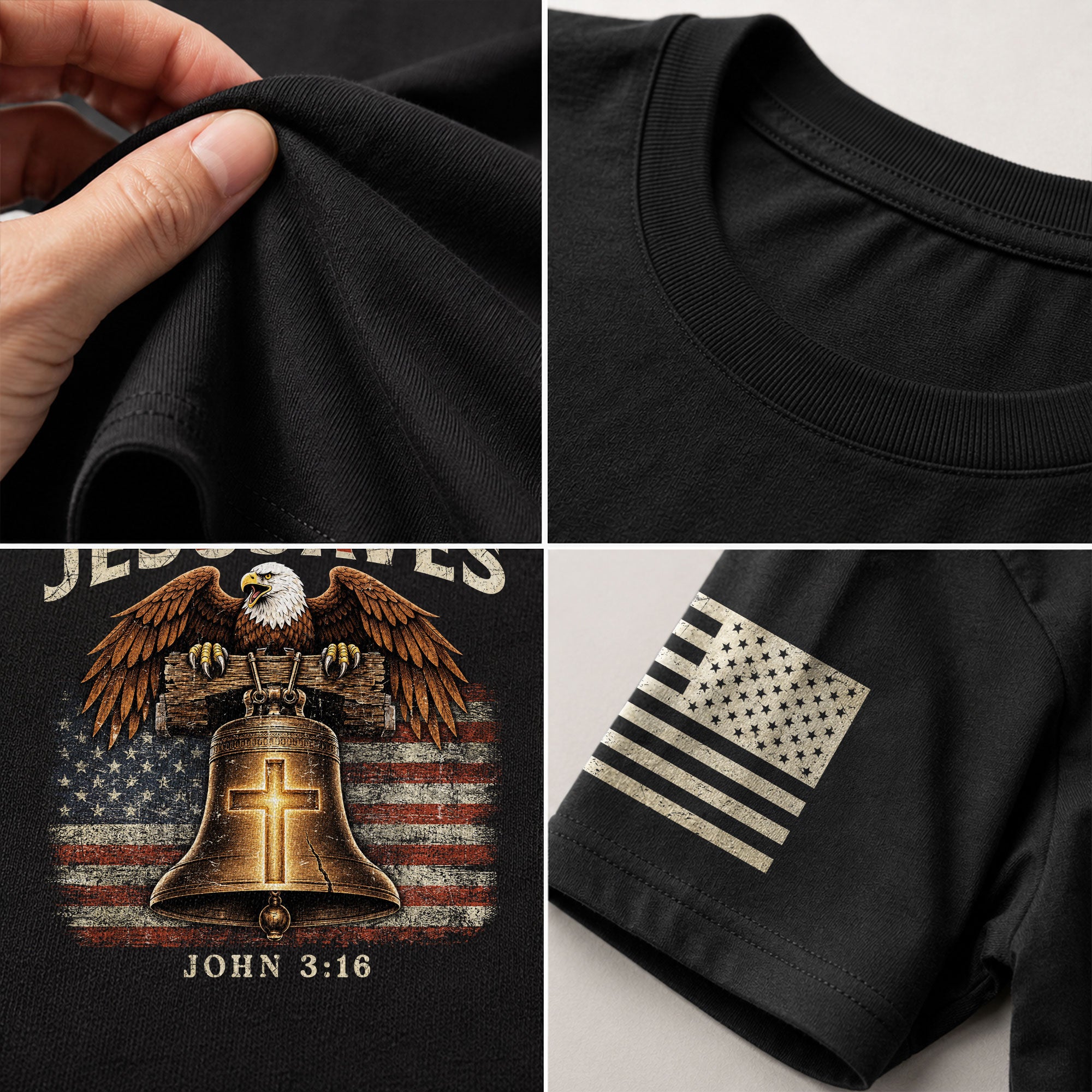 JESUSAVES American Eagle Bell Print T-Shirt Patriotic Graphic Casual Wear Unisex Tee - Rust Field Wear