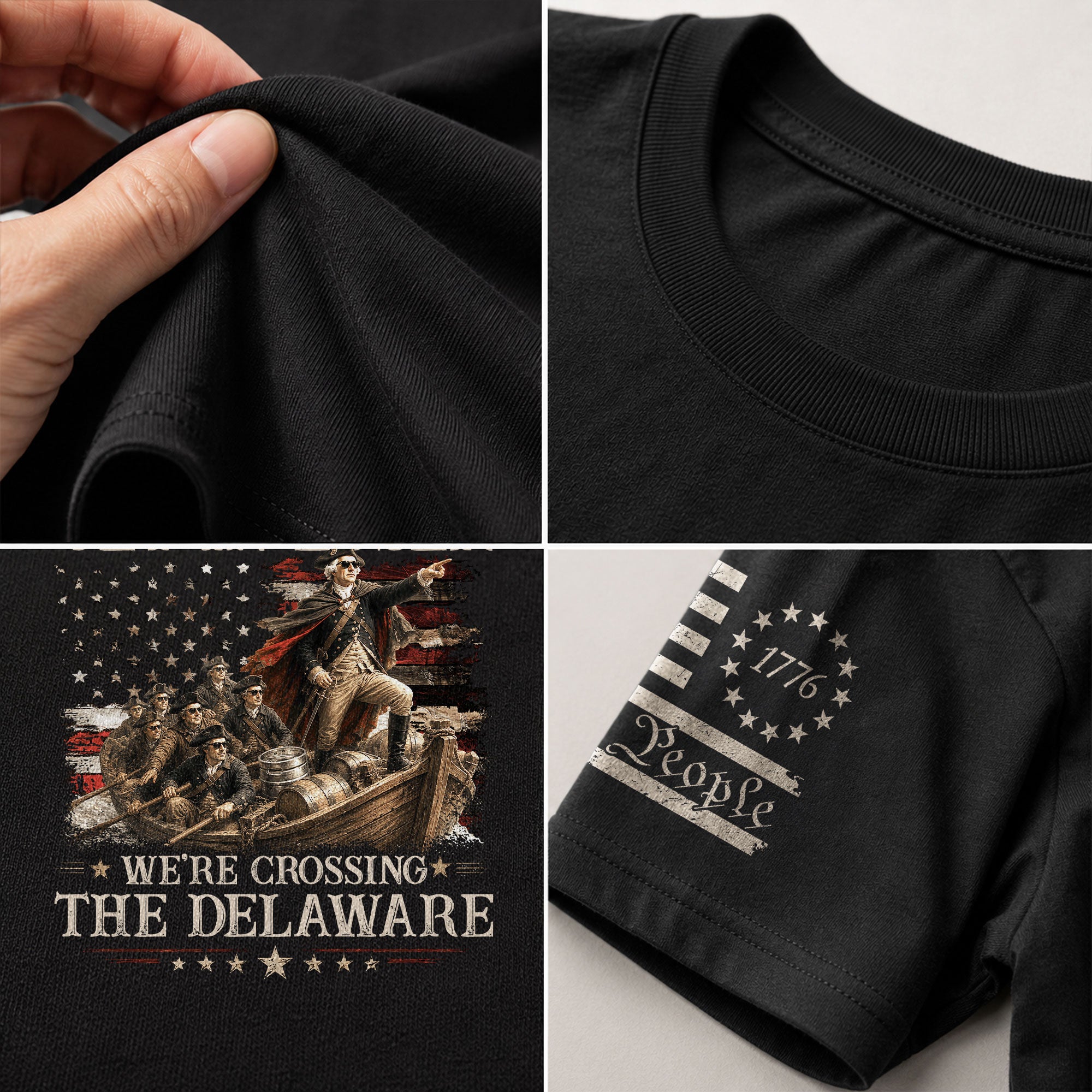 The Delaware Crossing Humorous Tee - Patriotic George Washington Cotton Graphic Apparel - Rust Field Wear