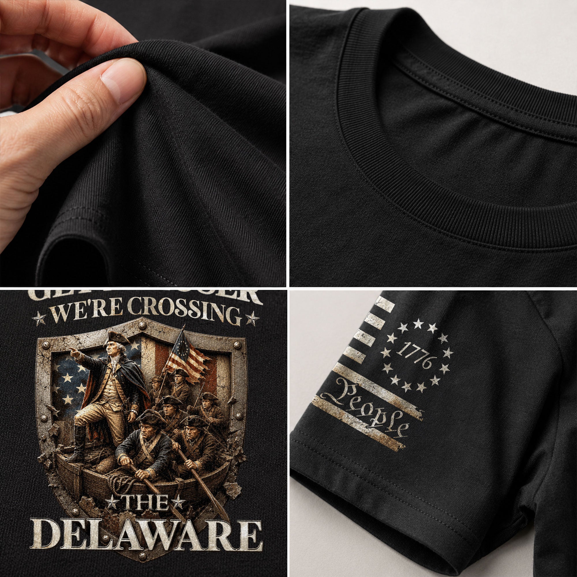 Get In Loser We're Crossing The Delaware George Washington Shield Patriotic T-Shirt - Rust Field Wear