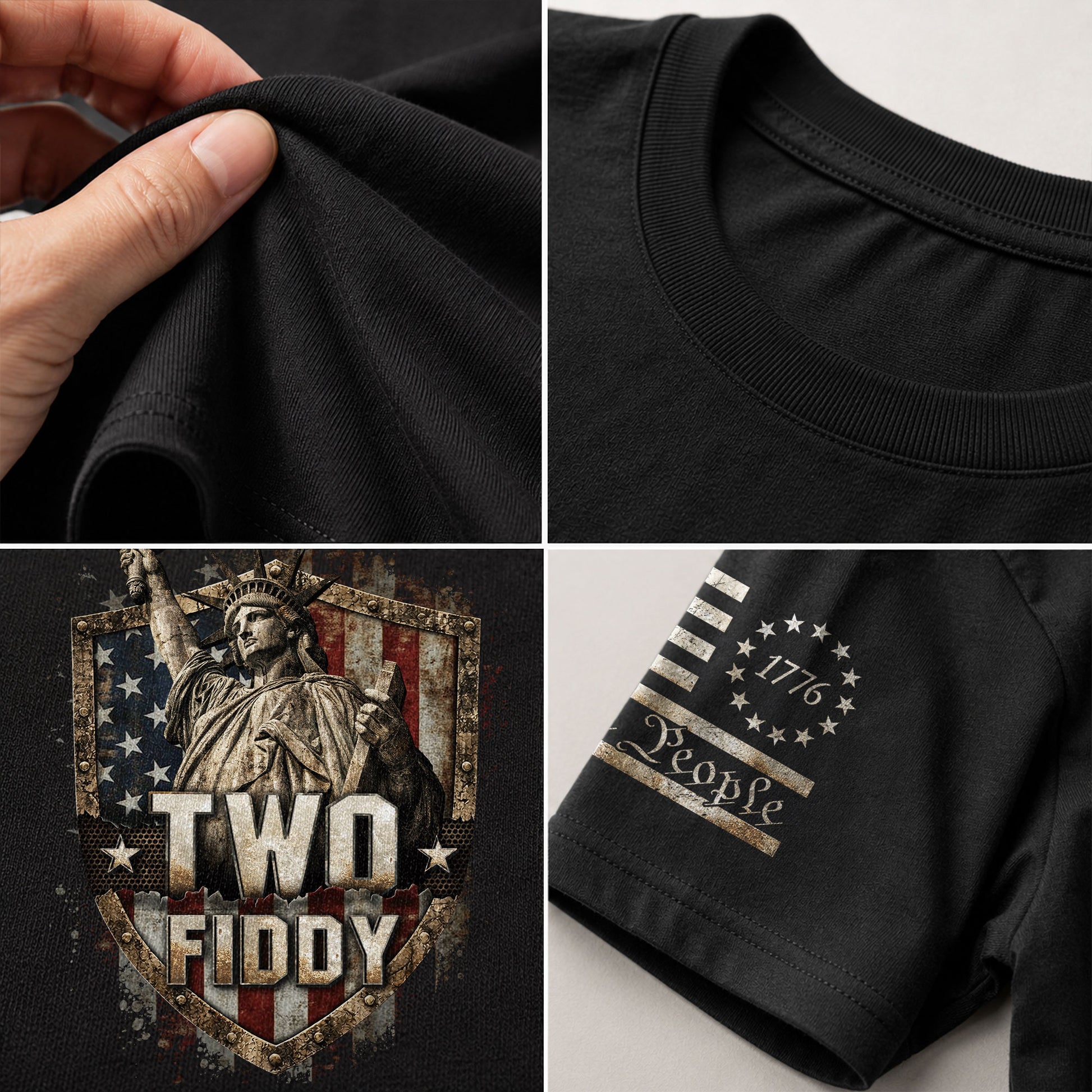 Patriotic Statue of Liberty T-Shirt - Two Fiddy 1776 American Flag Graphic Tee Top - Rust Field Wear
