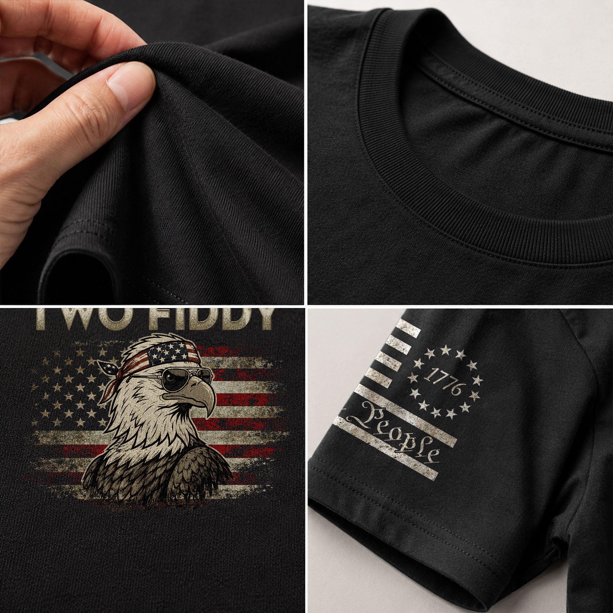 Two Fiddy Eagle Graphic Tee - Patriotic American Flag Bandana Style Men's Cotton Shirt - Rust Field Wear