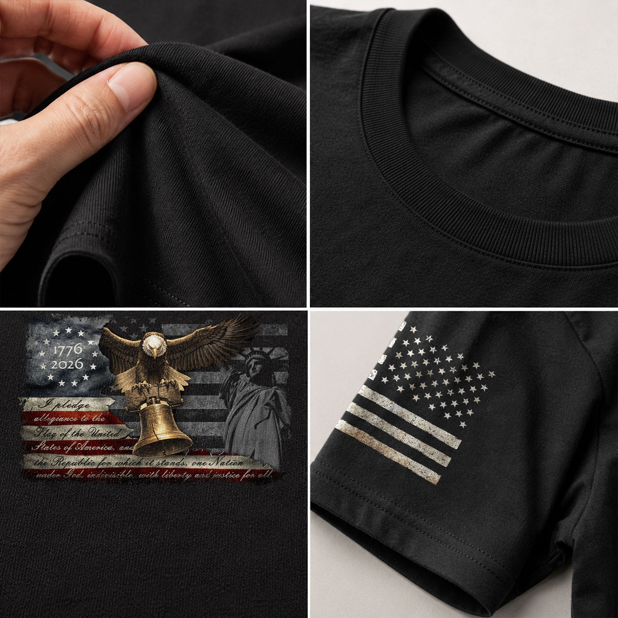Vintage Style Eagle Liberty Bell T-Shirt - Two Fiddy American Flag Patriotic Cotton Top - Rust Field Wear
