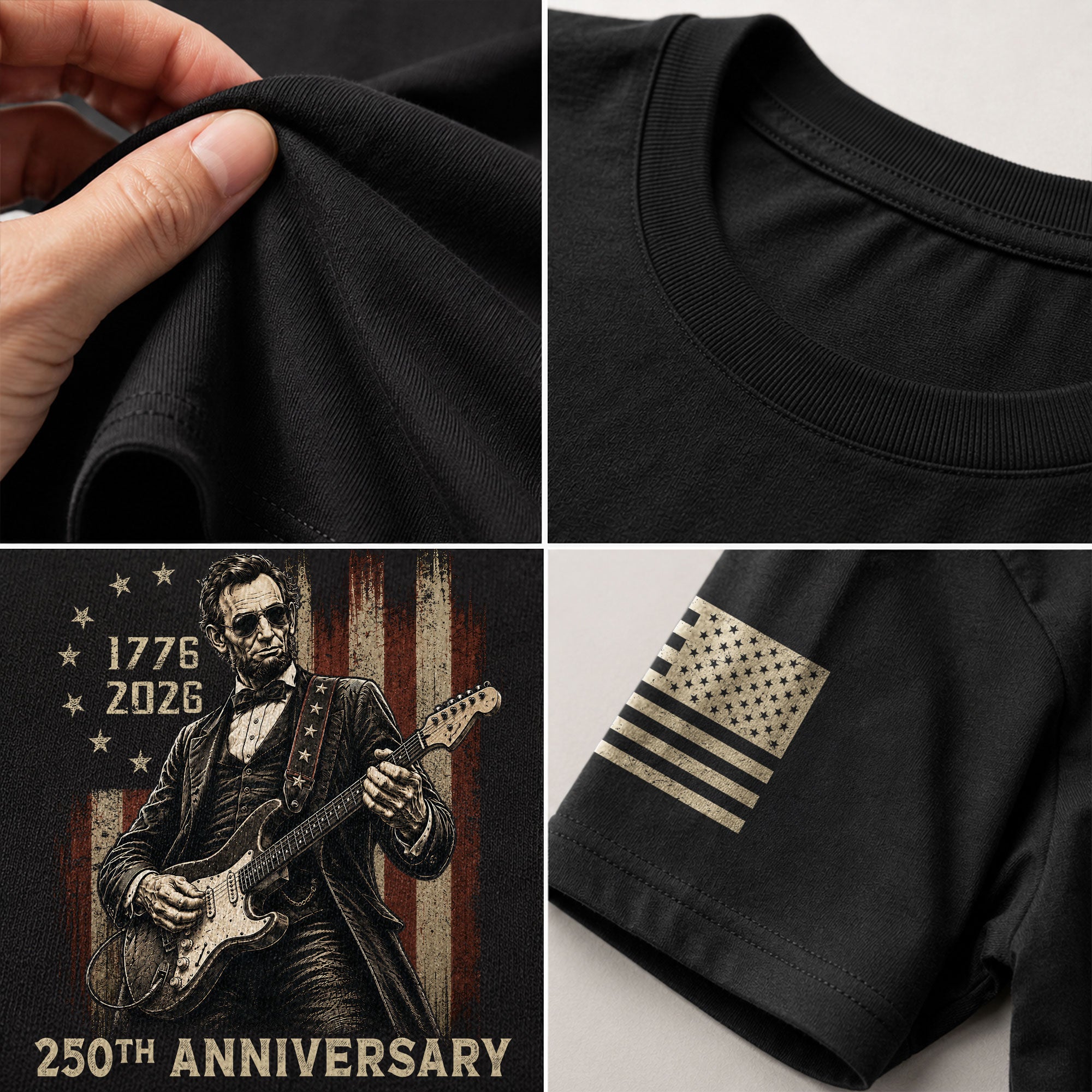 Lincoln Rock Guitar Shirt 1776 2026 Vintage American Flag Patriotic Graphic Tee Men - Rust Field Wear