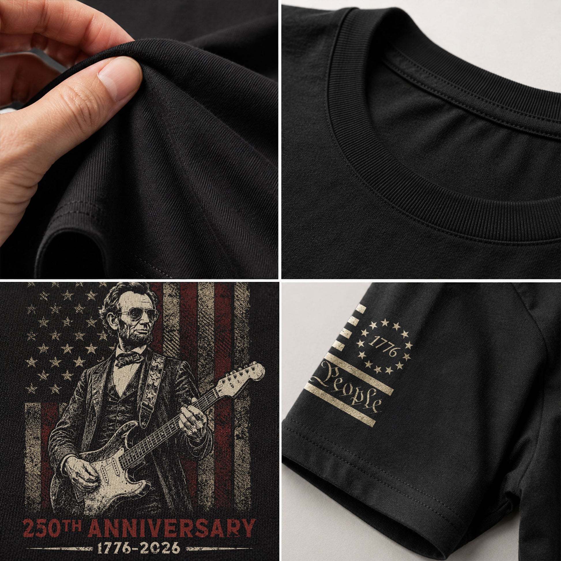Lincoln Rock Guitar Shirt 1776 2026 Vintage US Flag Patriotic We The People Graphic Tee - Rust Field Wear