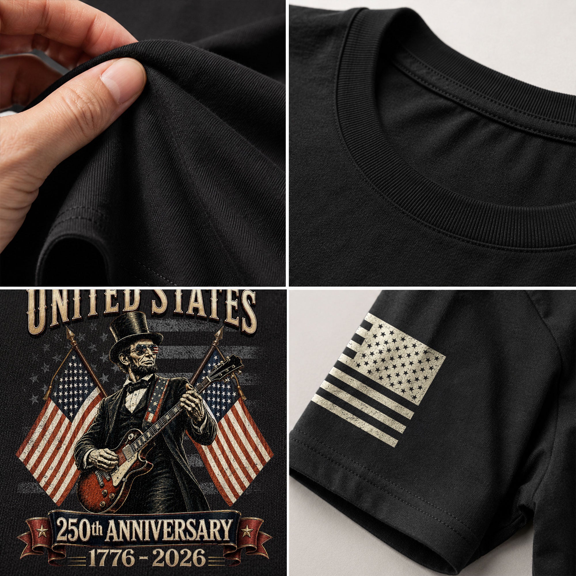 Patriotic Lincoln Electric Guitar T-Shirt 1776 2026 Vintage American Flags Tee Retro - Rust Field Wear