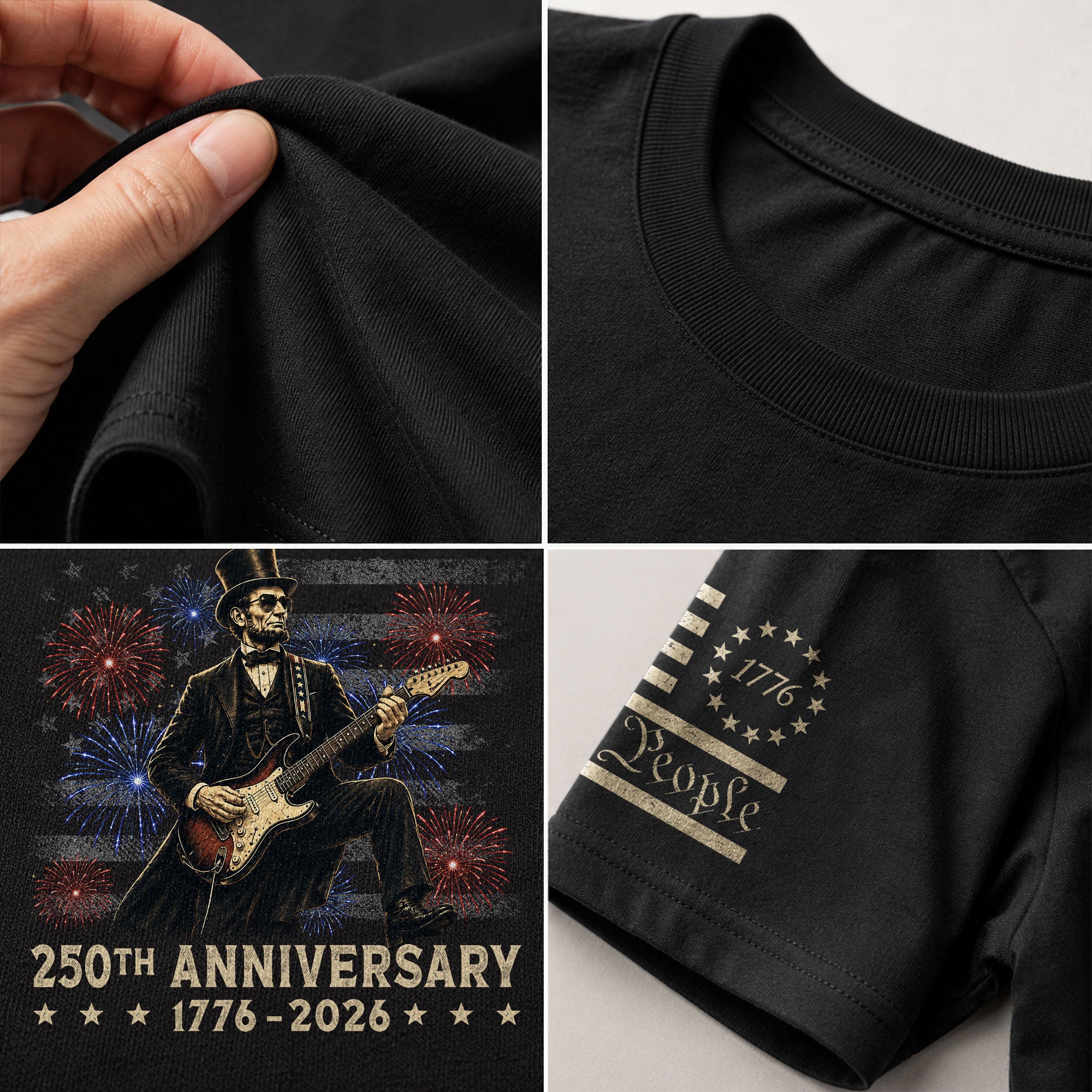 Patriotic Lincoln Electric Guitar T-Shirt 1776 2026 Vintage US Flag Tee Retro Print - Rust Field Wear