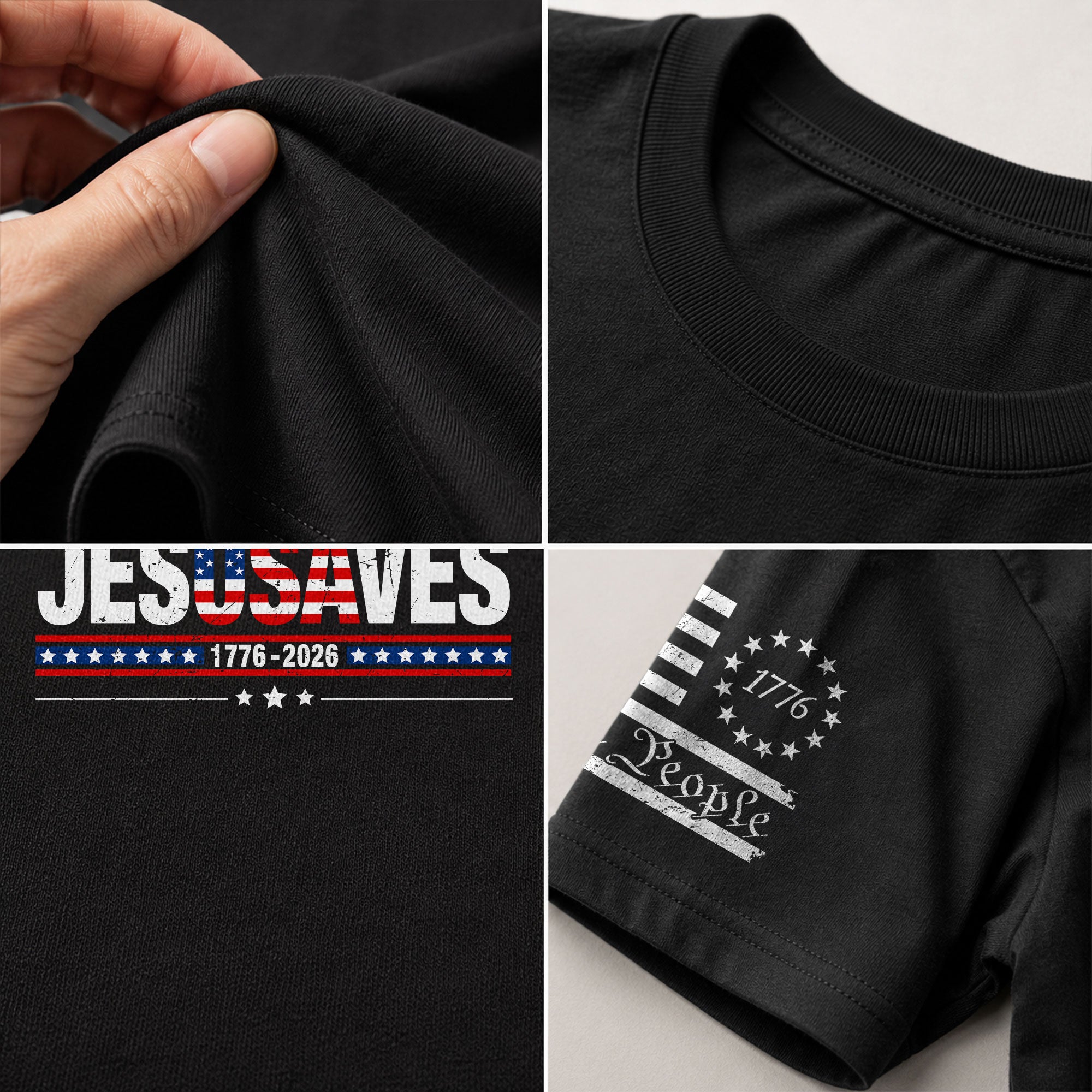 JESUSAVES T-Shirt USA Flag Patriotic 1776 2026 We The People Men Cotton Tee Shirt - Rust Field Wear
