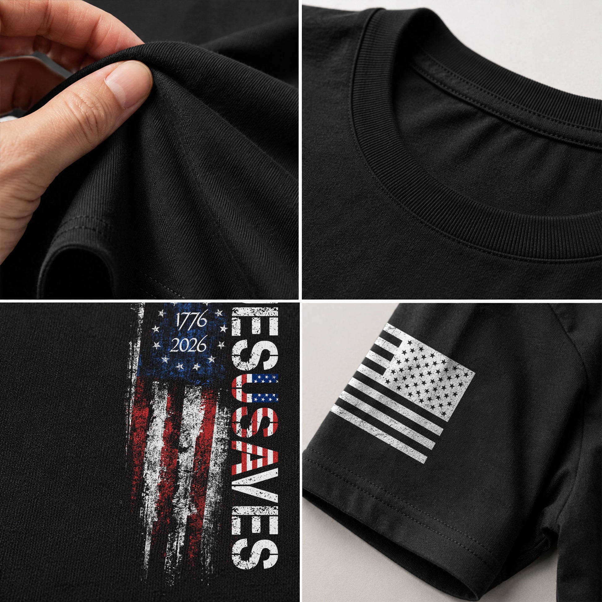 JESUSAVES T-Shirt USA Flag Patriotic 1776 2026 Betsy Ross Men Cotton Tee Shirt - Rust Field Wear