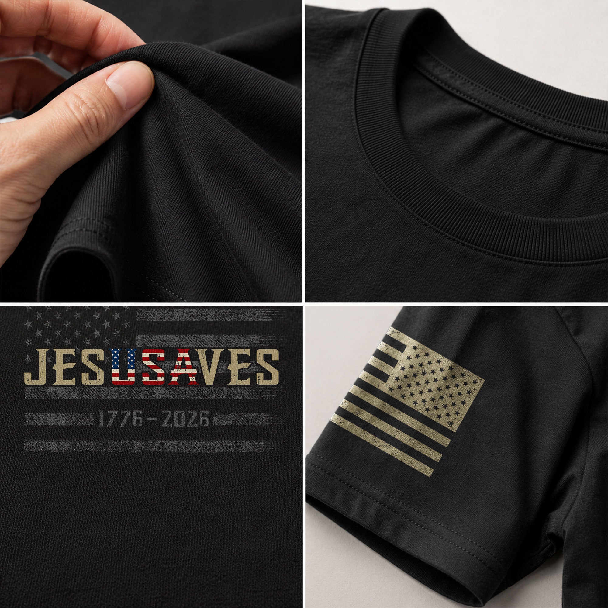 JESUSAVES T-Shirt USA Flag Patriotic 1776 2026 American Pride Men Cotton Tee Shirt - Rust Field Wear