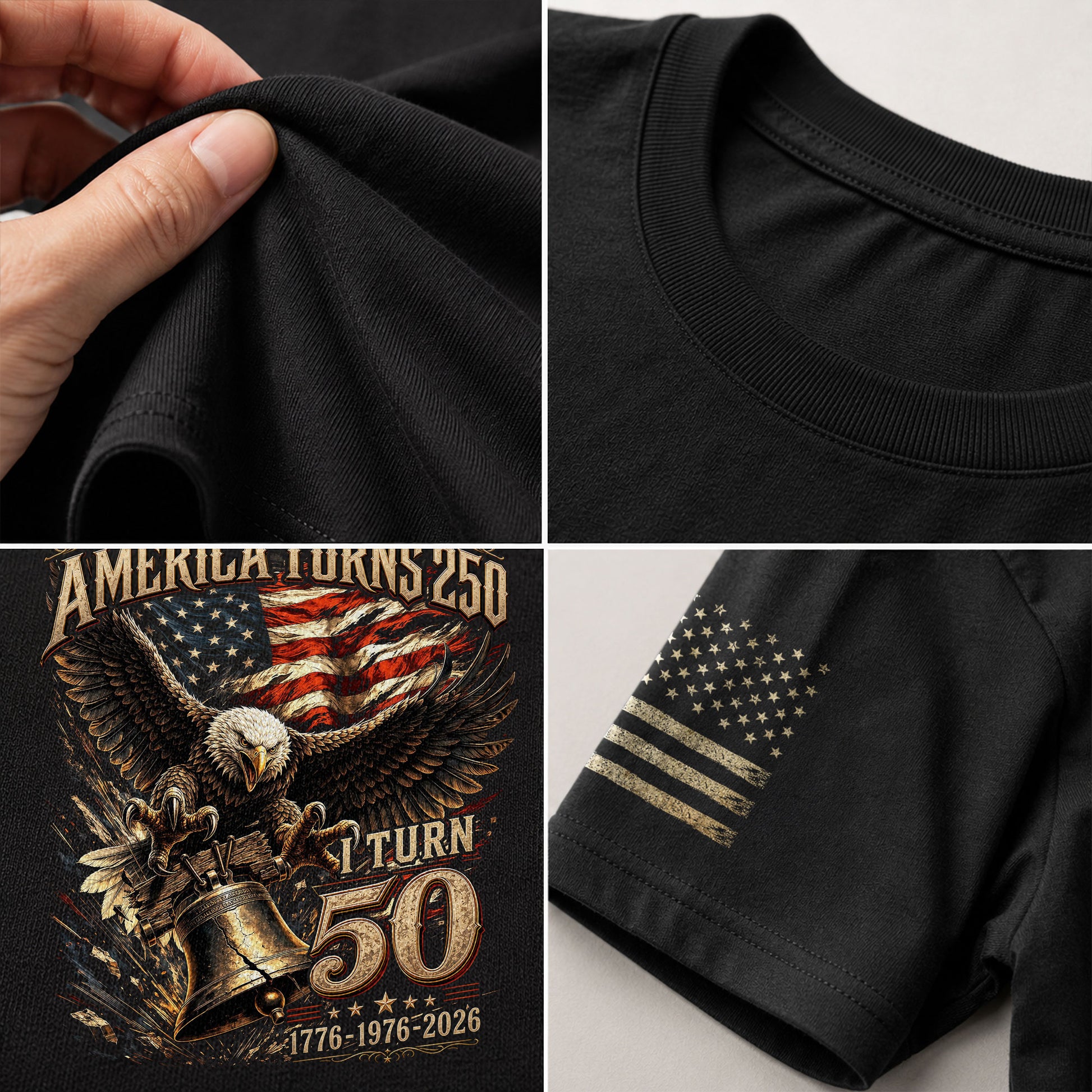 America Turns 250 I Turn 50 Eagle Bell Patriotic 50th Birthday 1976 T-Shirt Gift Tee - Rust Field Wear