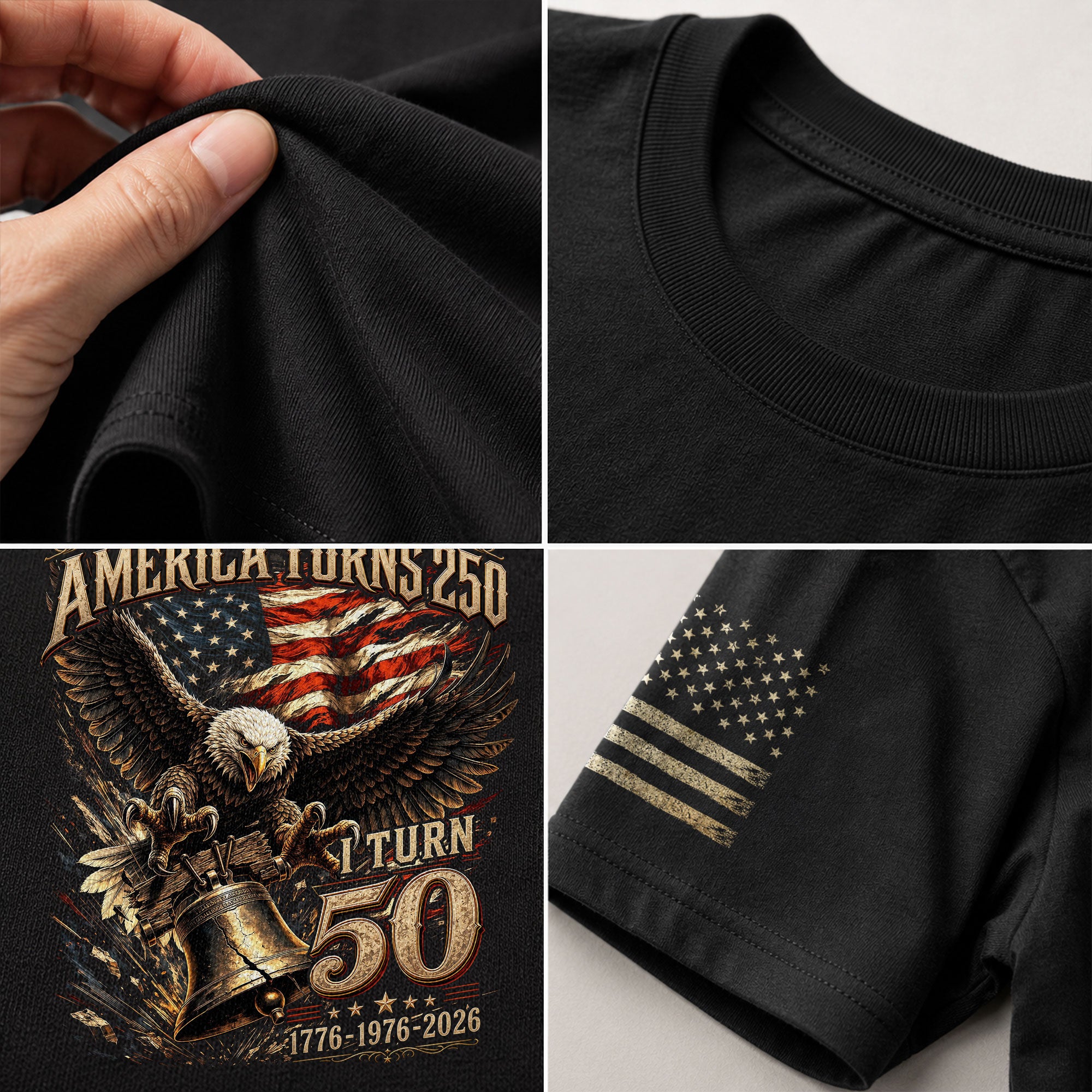 America Turns 250 I Turn 50 Eagle Bell Patriotic 50th Birthday 1976 T-Shirt Gift Tee - Rust Field Wear