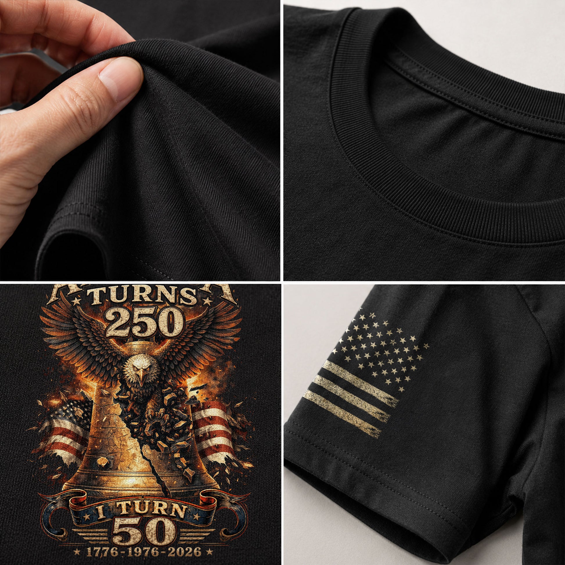 America Turns 250 I Turn 50 Eagle Liberty Bell Patriotic 50th Birthday 1976 T-Shirt - Rust Field Wear