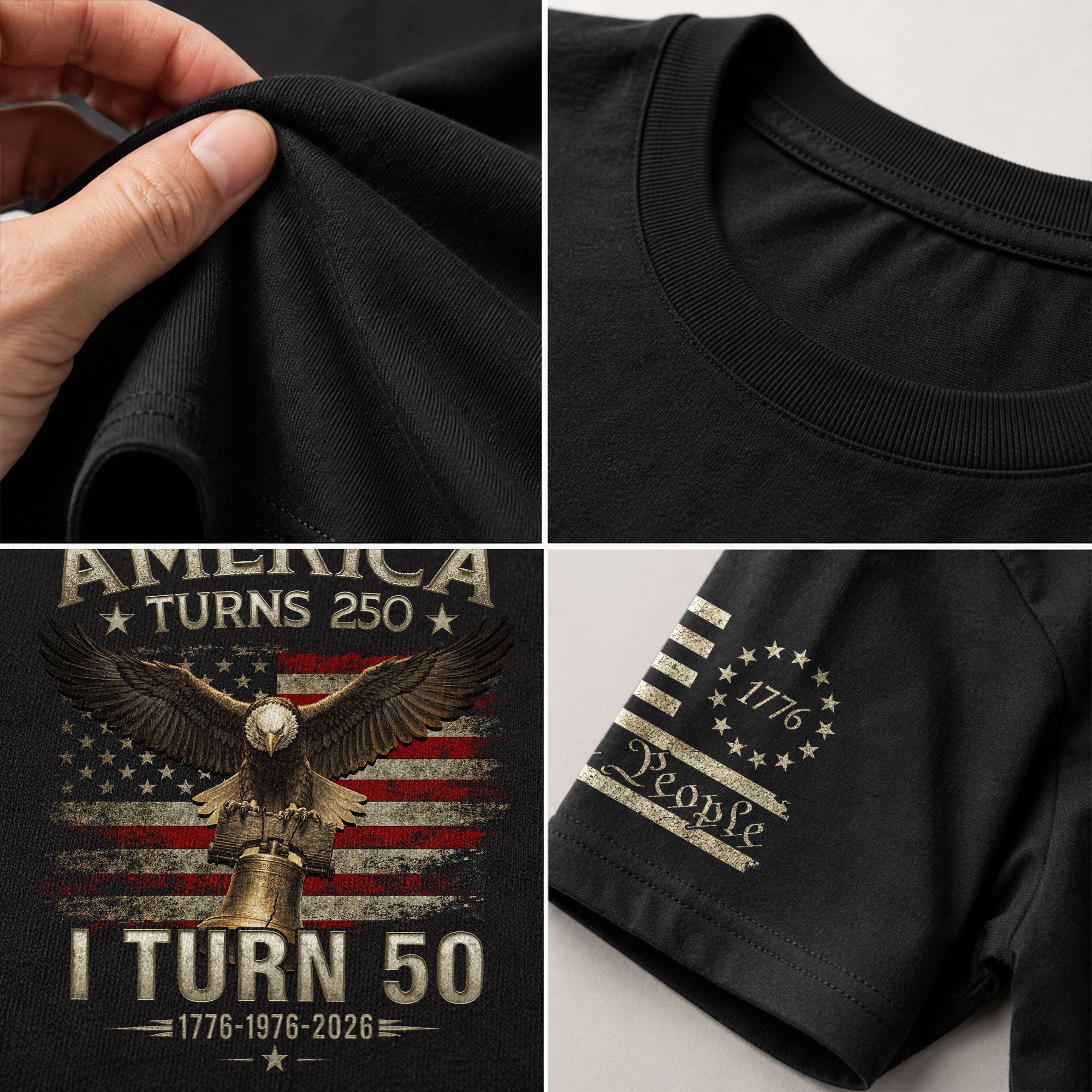 Vintage 1976 Birthday T-Shirt Patriotic Eagle Bell Graphic 50th Gift Item For 2026 - Rust Field Wear