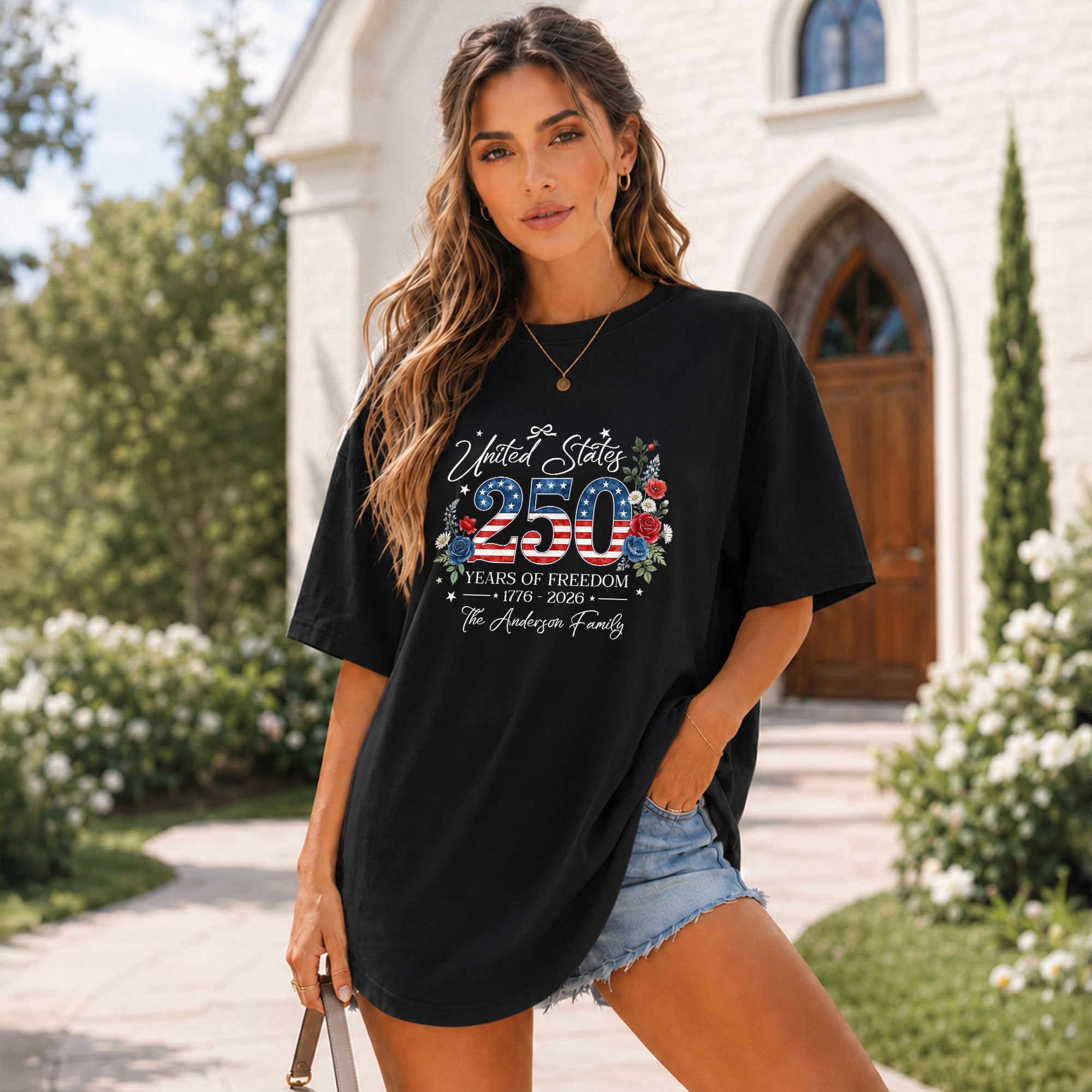 Custom Family Shirt 1776 2026 250 Years of Freedom Vintage Patriotic Floral Graphic - Rust Field Wear