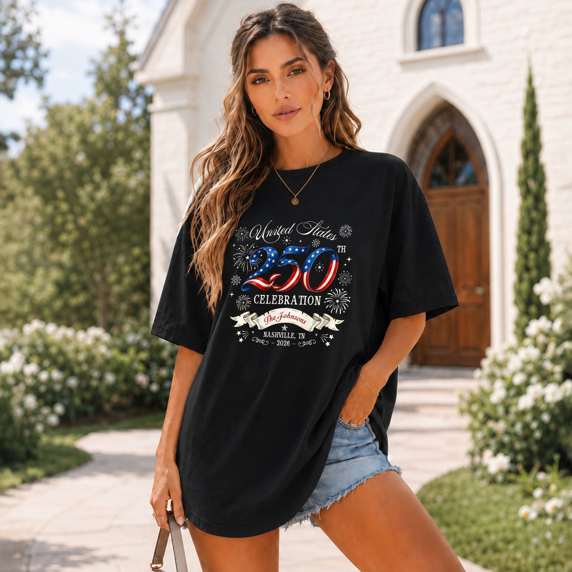Custom Family Shirt United States Celebration 2026 250th Navy Patriotic Fireworks Graphic - Rust Field Wear