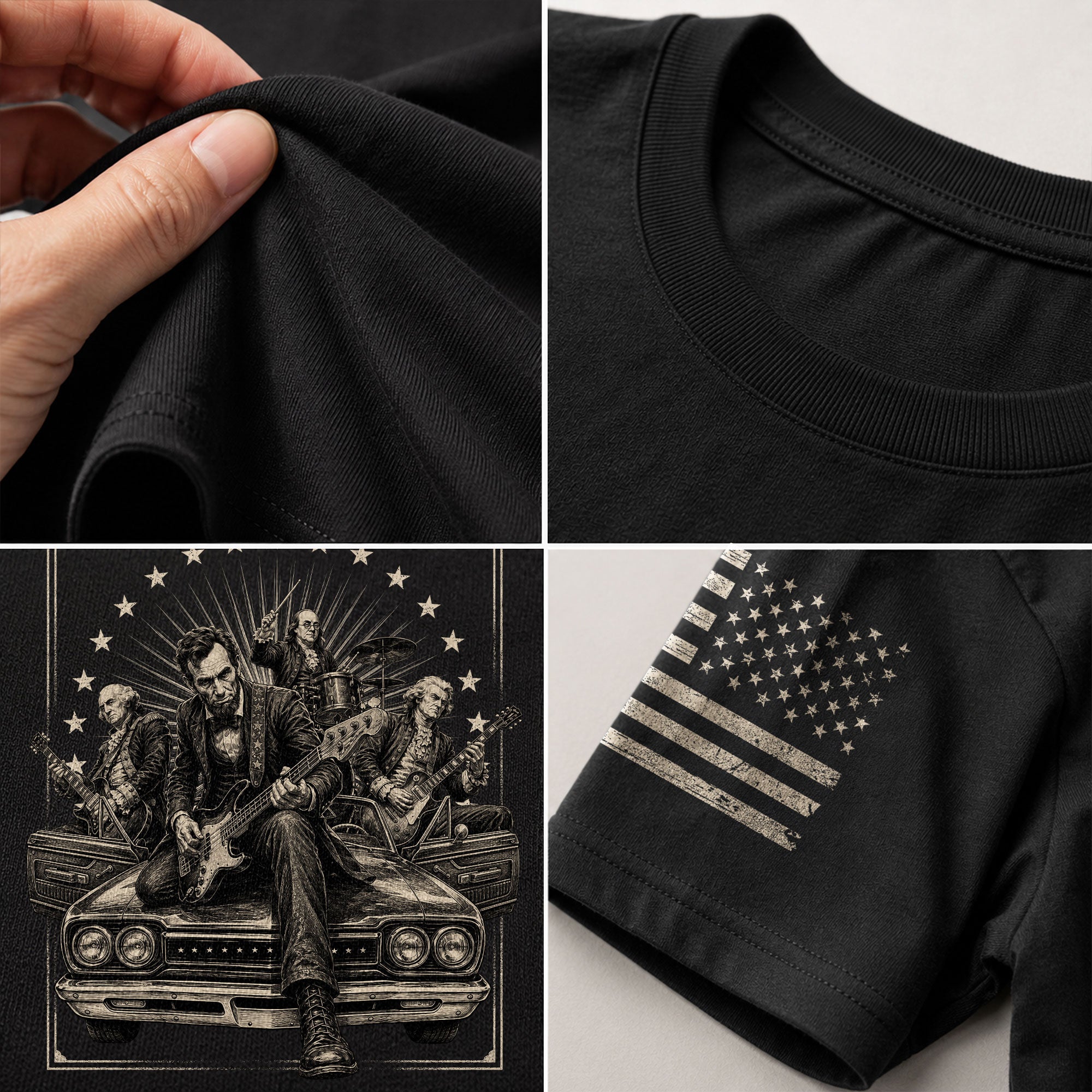 Lincoln Playing Guitar Vintage Shirt Patriotic Rock Music Graphic Sleeve Tee Gift - Rust Field Wear