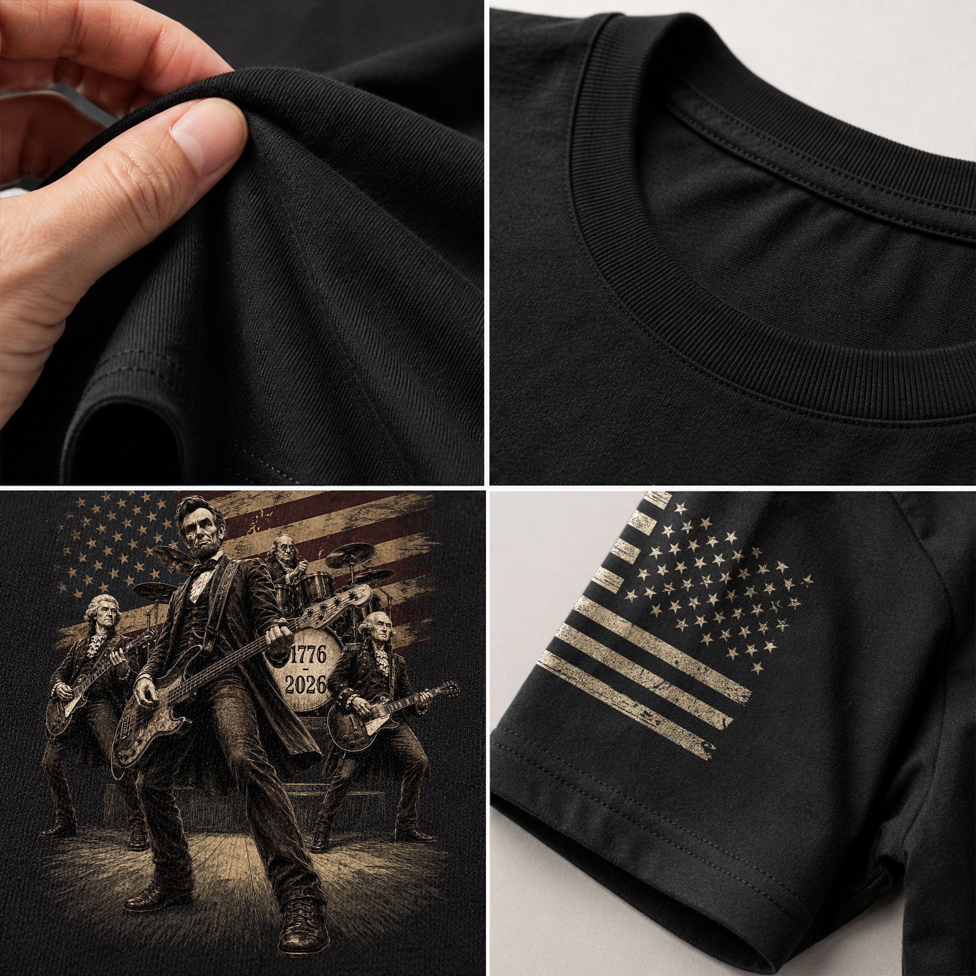 Lincoln Playing Guitar Vintage Patriotic Shirt 1776 2026 Rock Band Sleeve Tee - Rust Field Wear