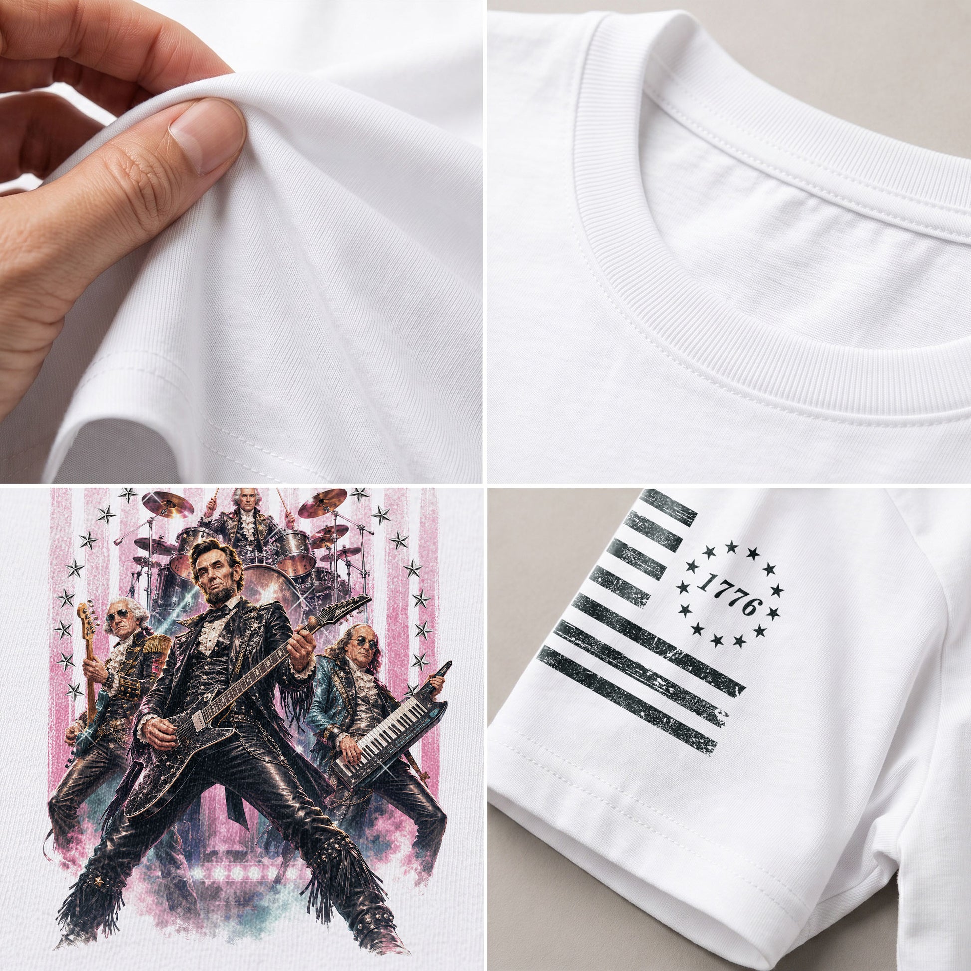 Vintage Patriotic Rock Band T-Shirt - Abraham Lincoln Guitar Graphic Apparel Tee - Rust Field Wear