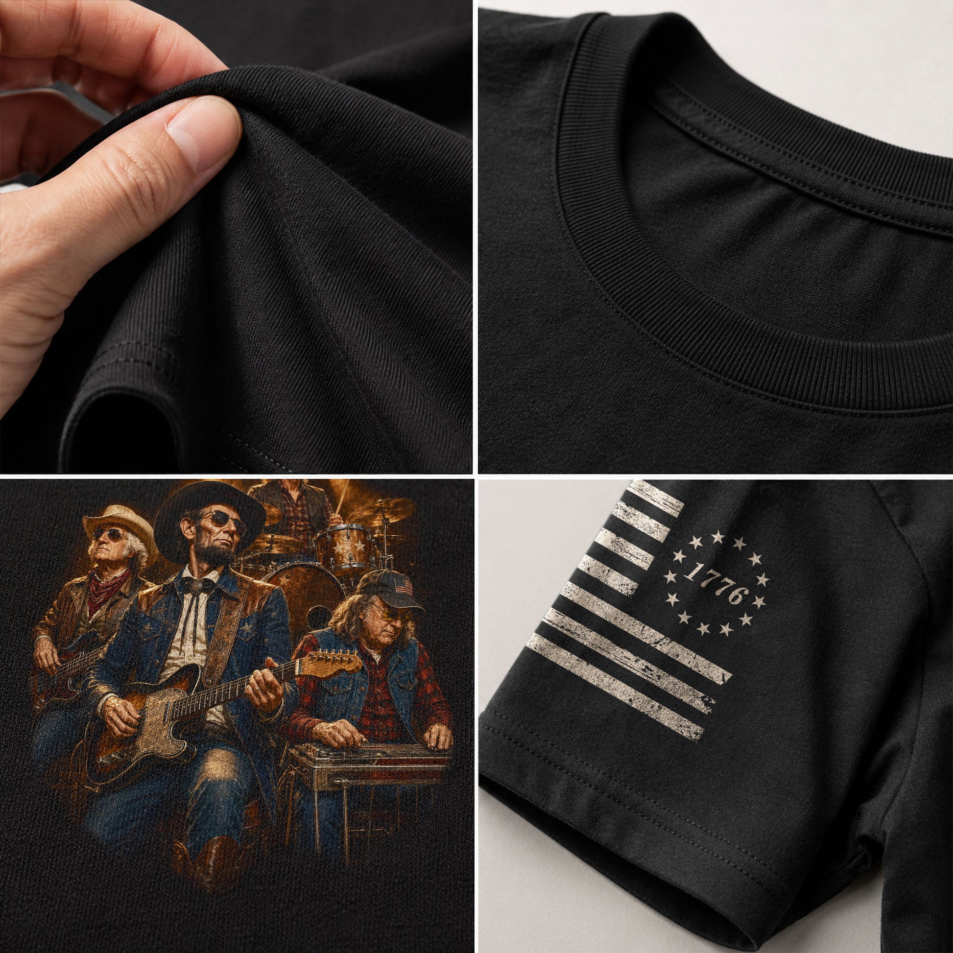 Historical Founding Fathers Country Band T-Shirt - Patriotic Graphic Style Design - Rust Field Wear