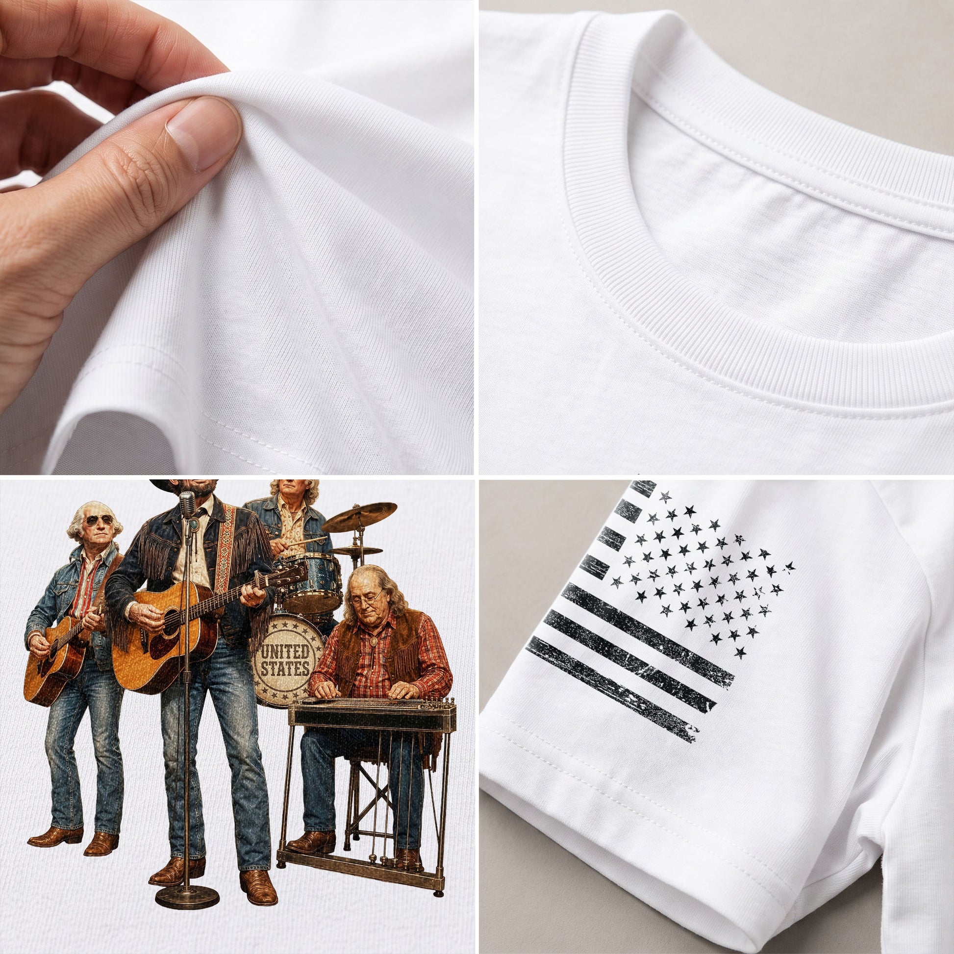 Vintage Patriotic Country Music Apparel - Founding Fathers Band Graphic Design - Rust Field Wear