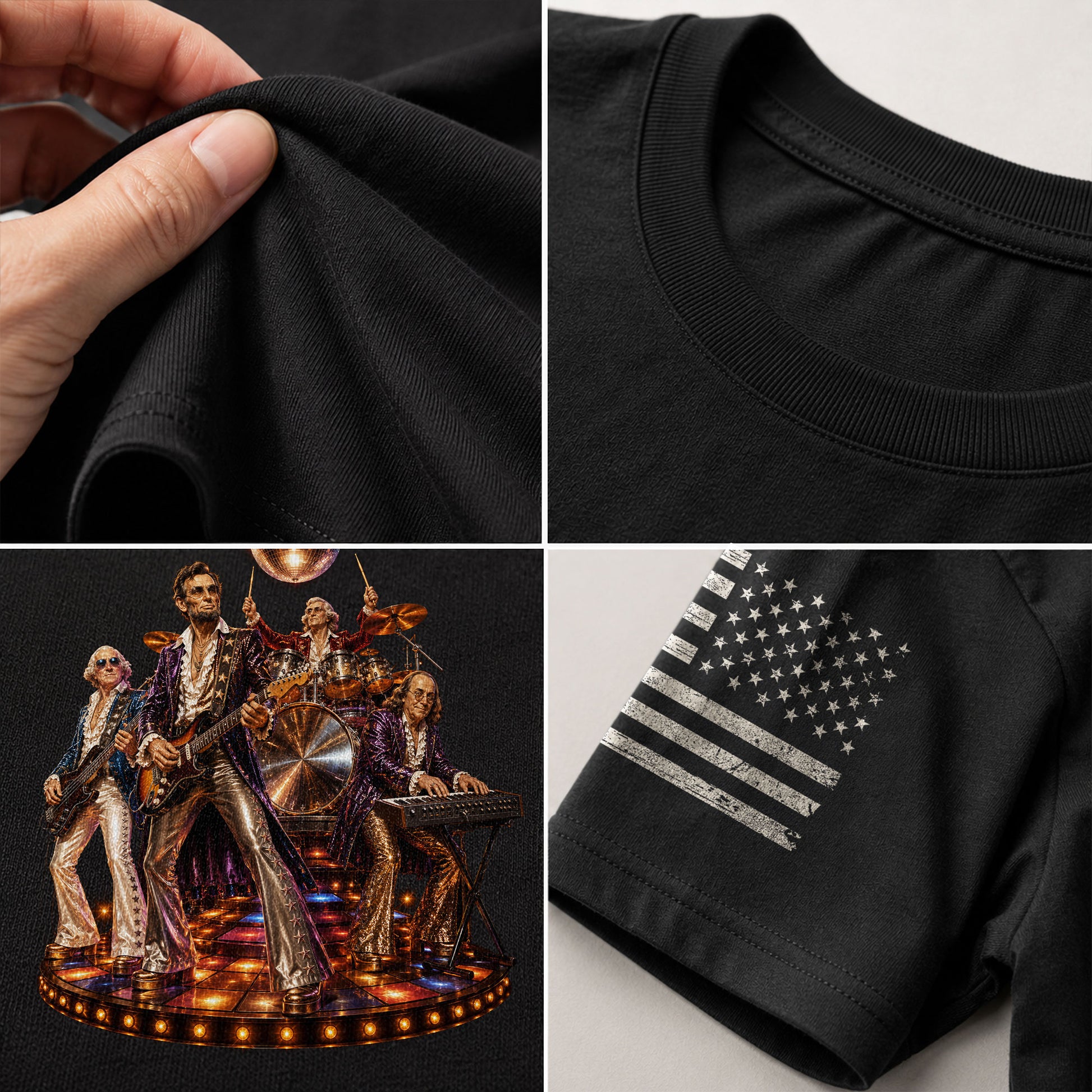 Unique Abraham Lincoln Disco Shirt - Historical Patriotic Band Graphic Print Tee - Rust Field Wear