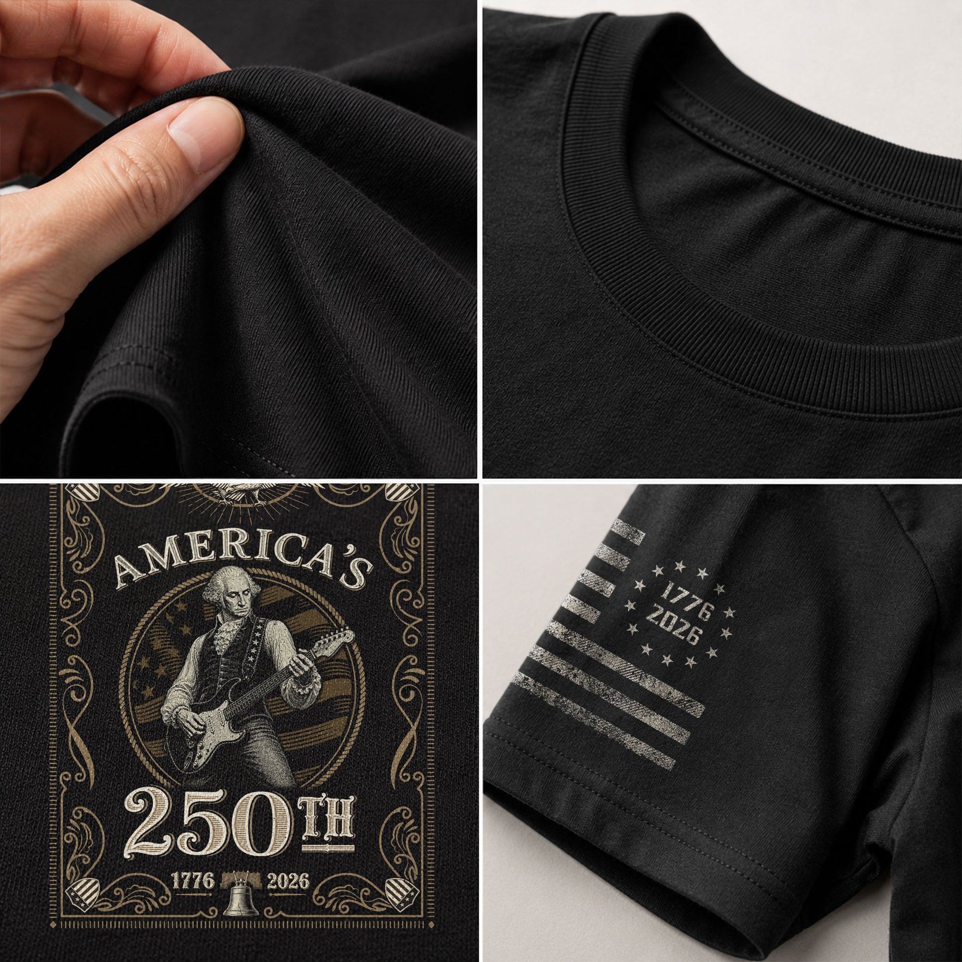 George Washington Playing Guitar 250 Years Patriotic Independence Day 2D Shirt - Rust Field Wear