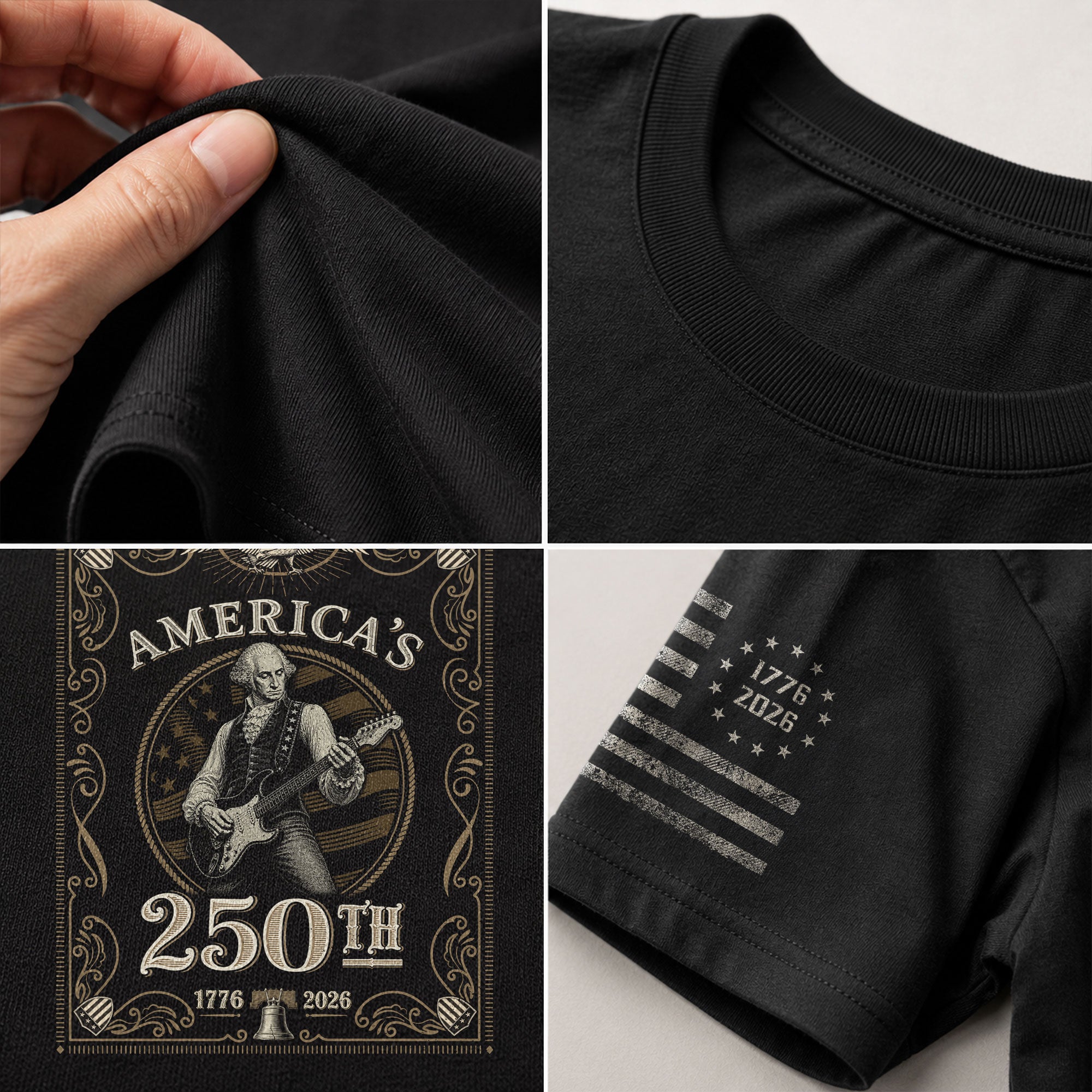 George Washington Playing Guitar 250 Years Patriotic Independence Day 2D Shirt - Rust Field Wear