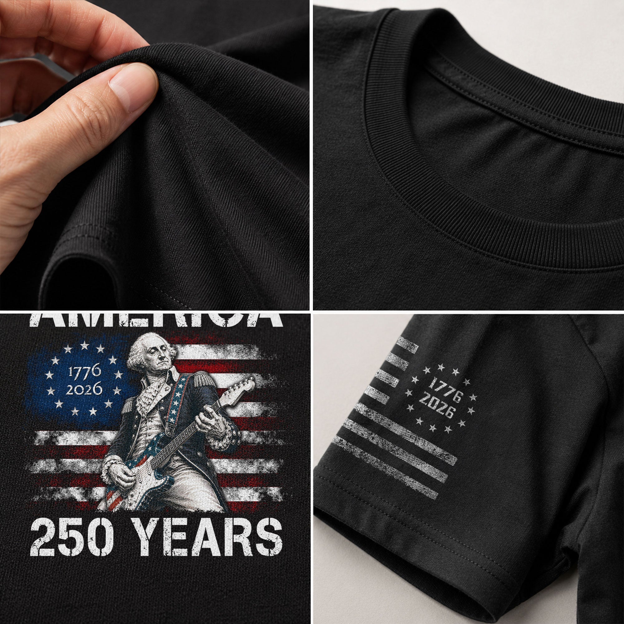 250 Years George Washington Playing Guitar Patriotic Flag Independence Shirt - Rust Field Wear