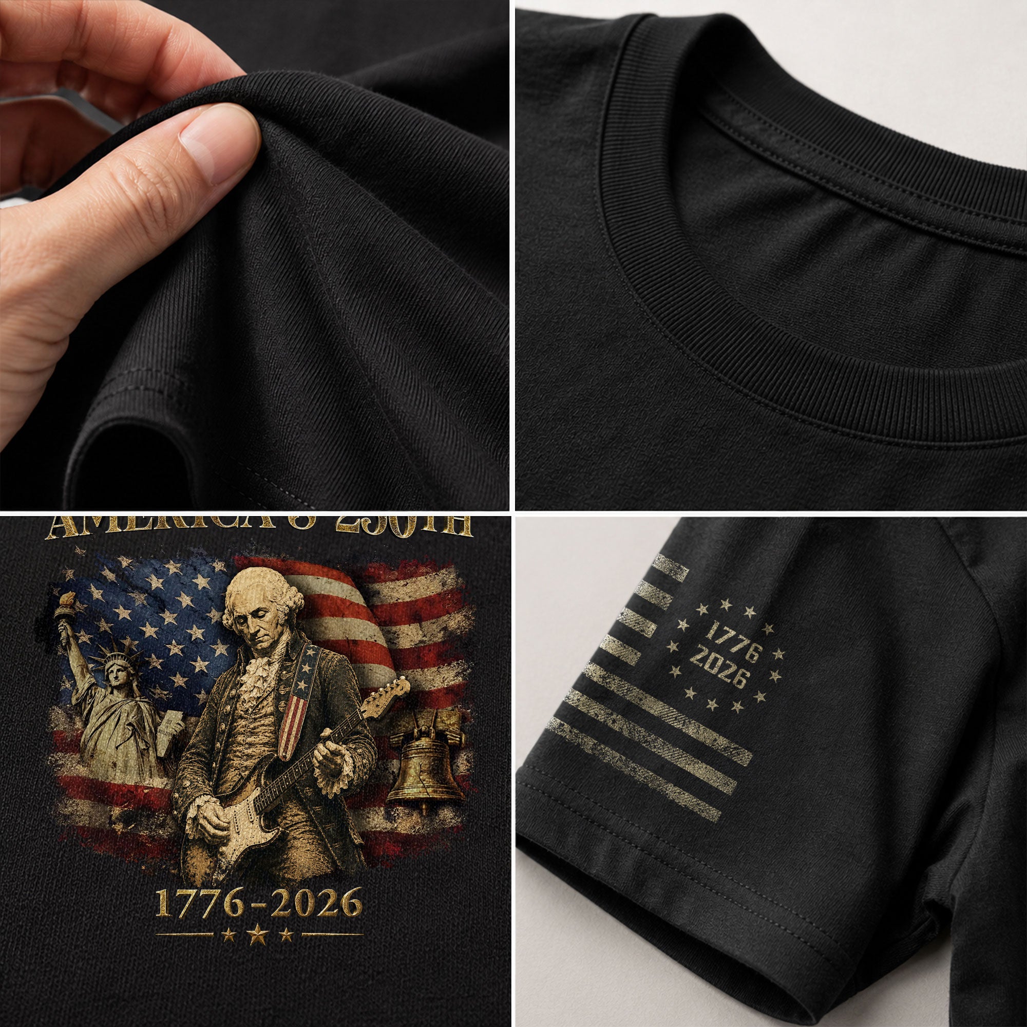 America's 250th George Washington Guitar Patriotic Flag 1776-2026 Independence Shirt - Rust Field Wear