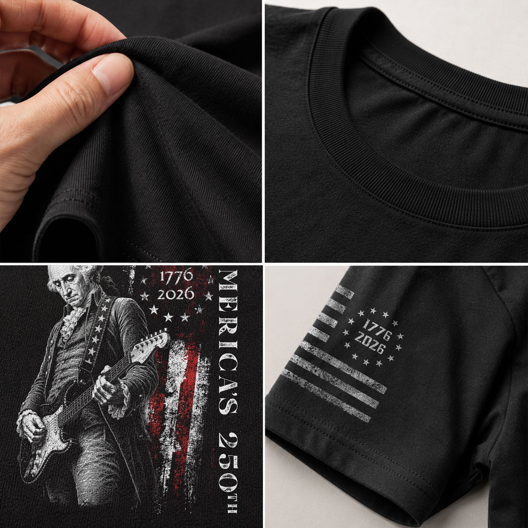 America's 250th George Washington Playing Guitar Patriotic Flag 1776-2026 T-Shirt - Rust Field Wear