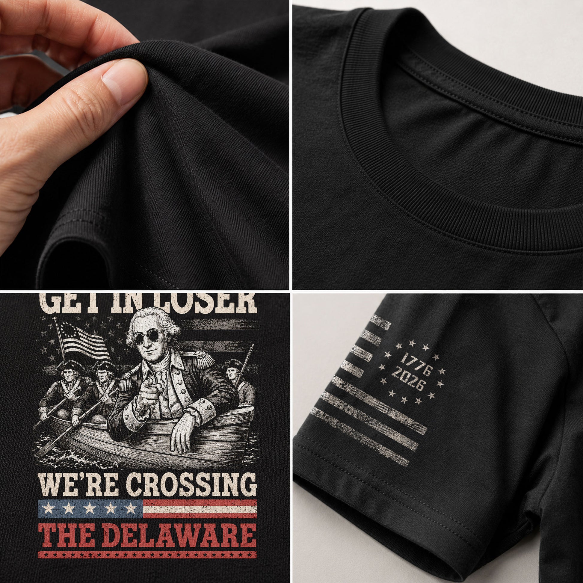 Washington Delaware Crossing Graphic Tee - Vintage Patriotic Funny Style Cotton Shirt - Rust Field Wear
