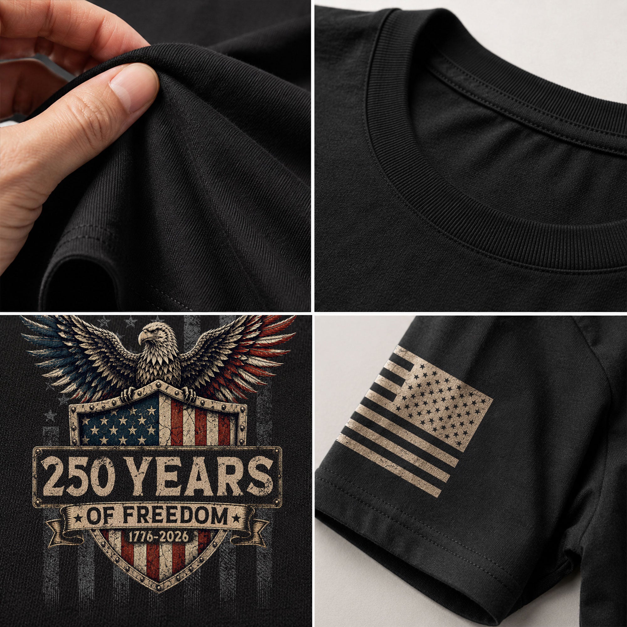 250 Years Of Freedom Graphic Tee - Patriotic Eagle Shield Vintage Style Cotton Shirt - Rust Field Wear