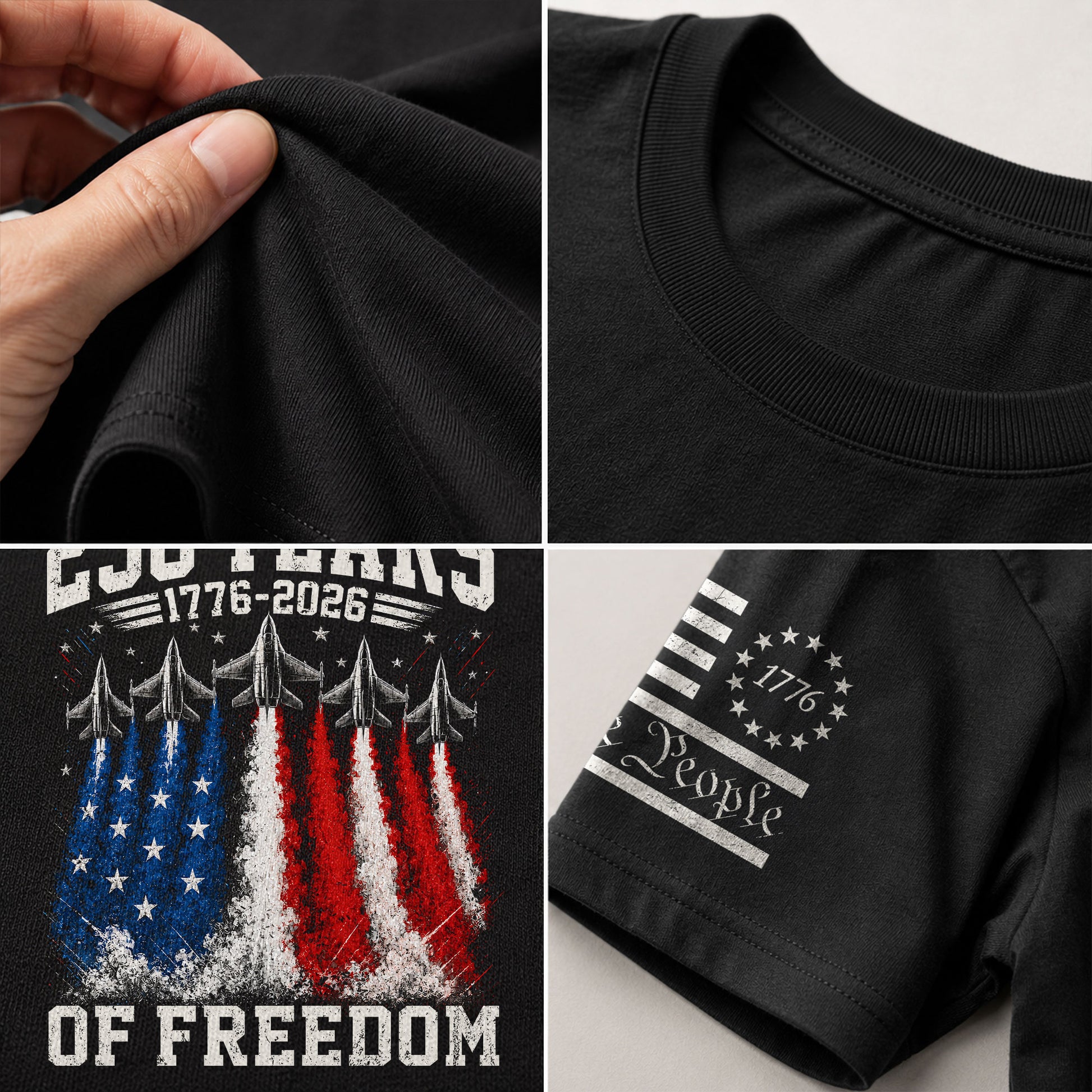 Commemorative 250 Years Freedom Tee - Vintage Fighter Jet Patriotic Cotton Shirt - Rust Field Wear