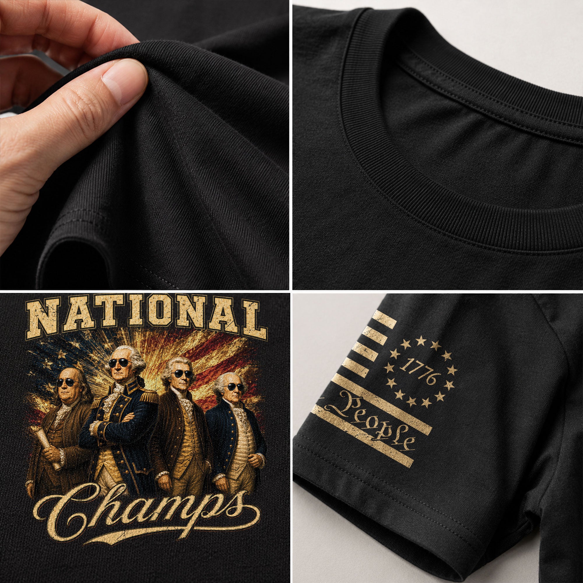 1776 National Champs Patriotic Graphic T-Shirt Founding Fathers Vintage Style Casual Apparel - Rust Field Wear