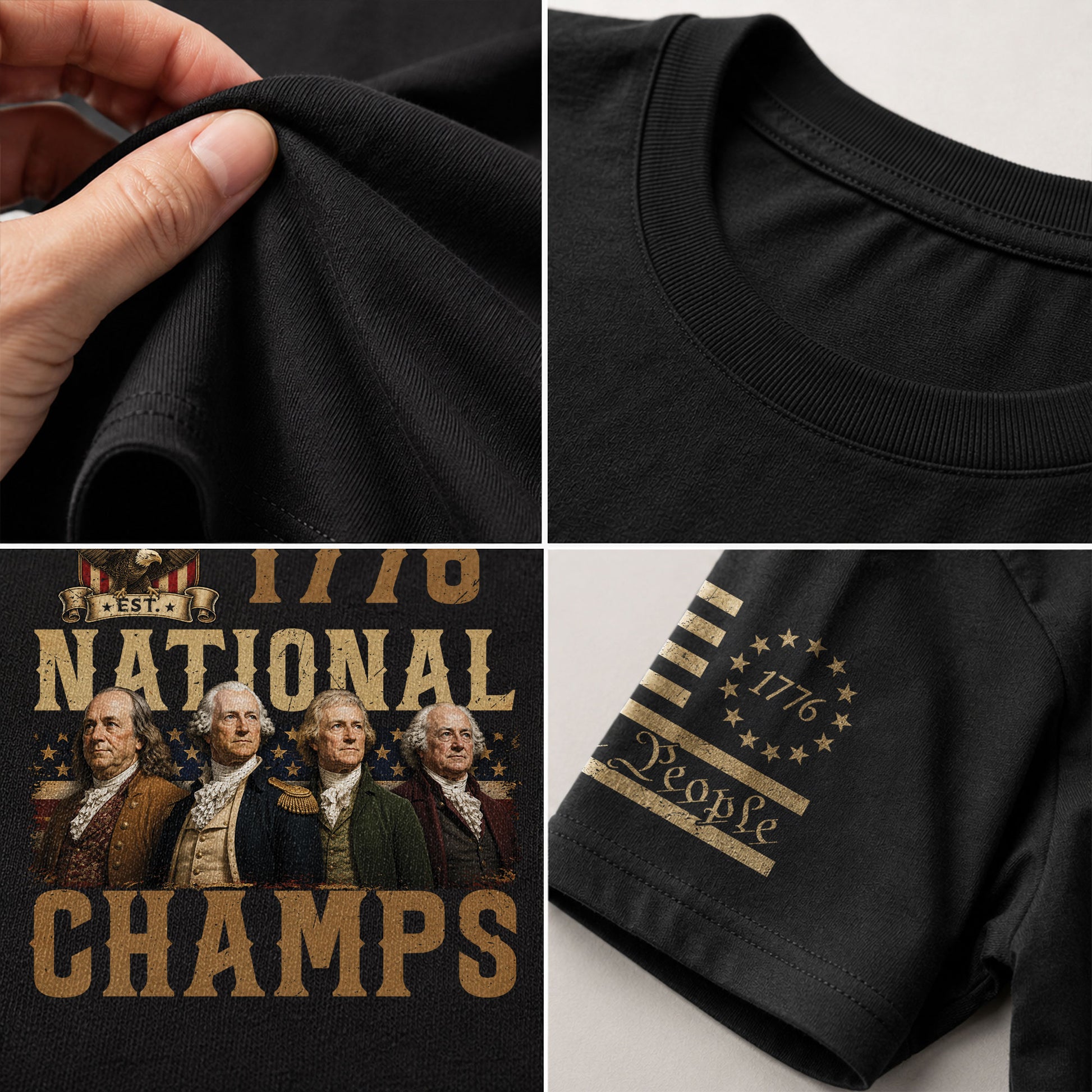 1776 National Champs Patriotic Graphic Tee Founding Fathers Vintage Style Short Sleeve T-Shirt - Rust Field Wear